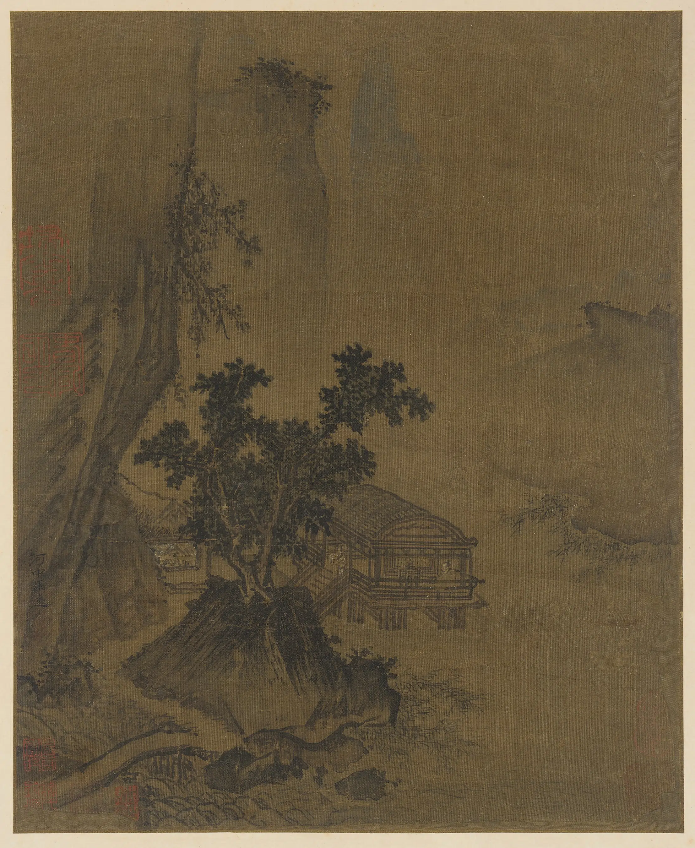 宋朝【马远】《山崖江亭图》