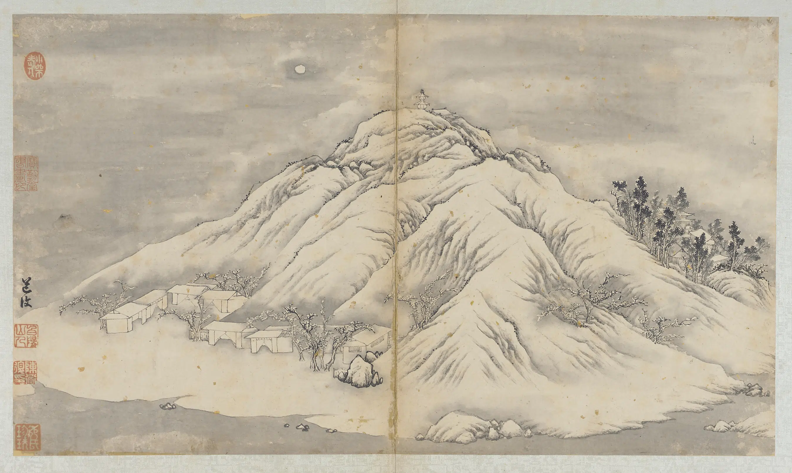 明朝【陈淳（道复）】《寒林雪月山居图》