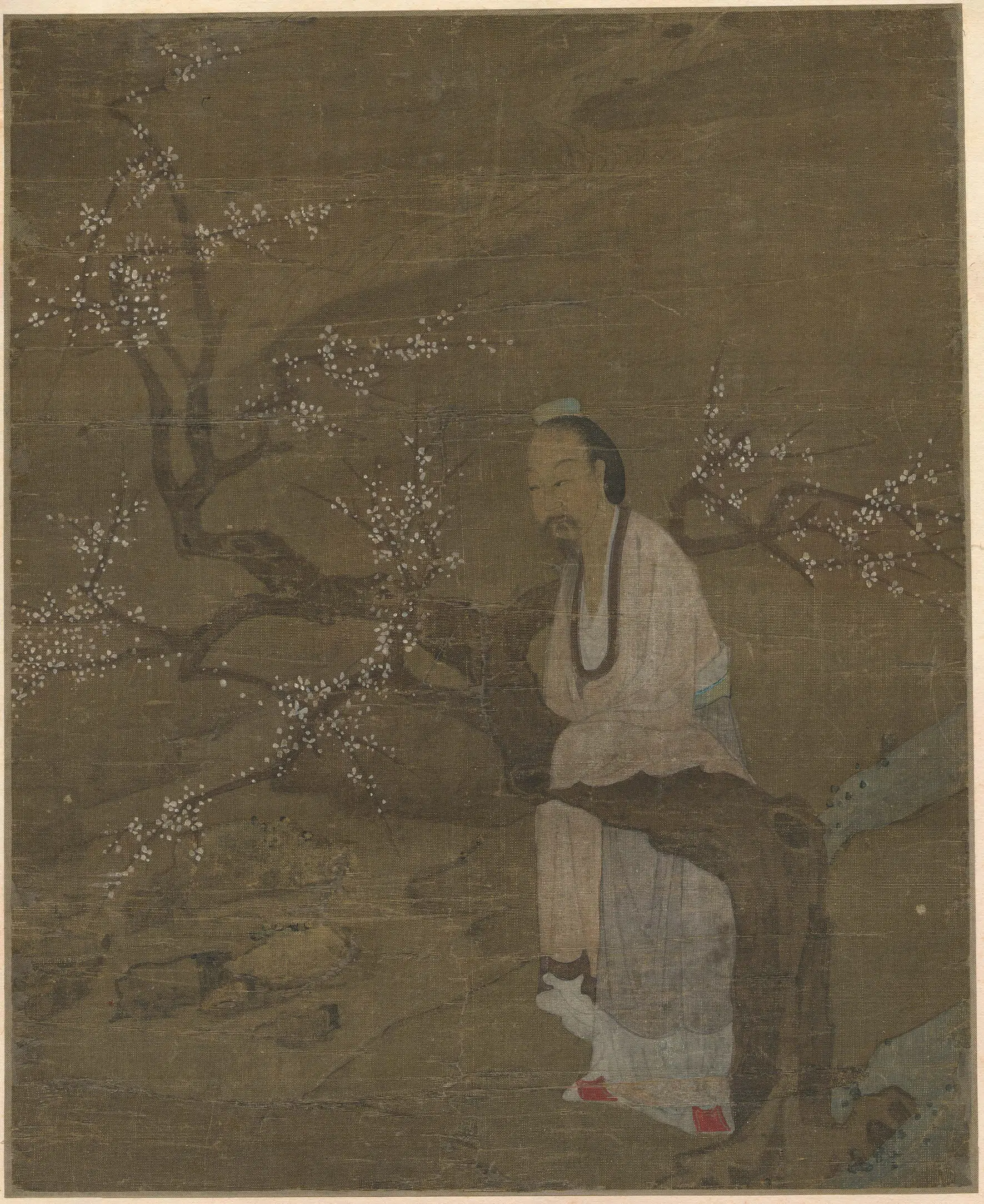 清代【佚名】《赏梅图轴》