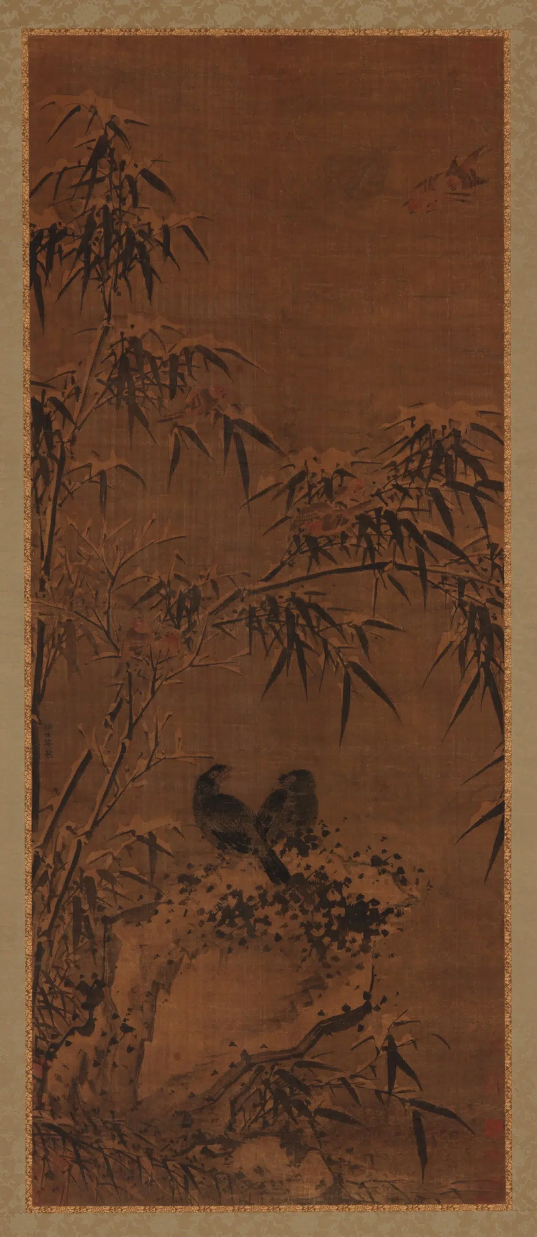 《冬竹栖禽图》