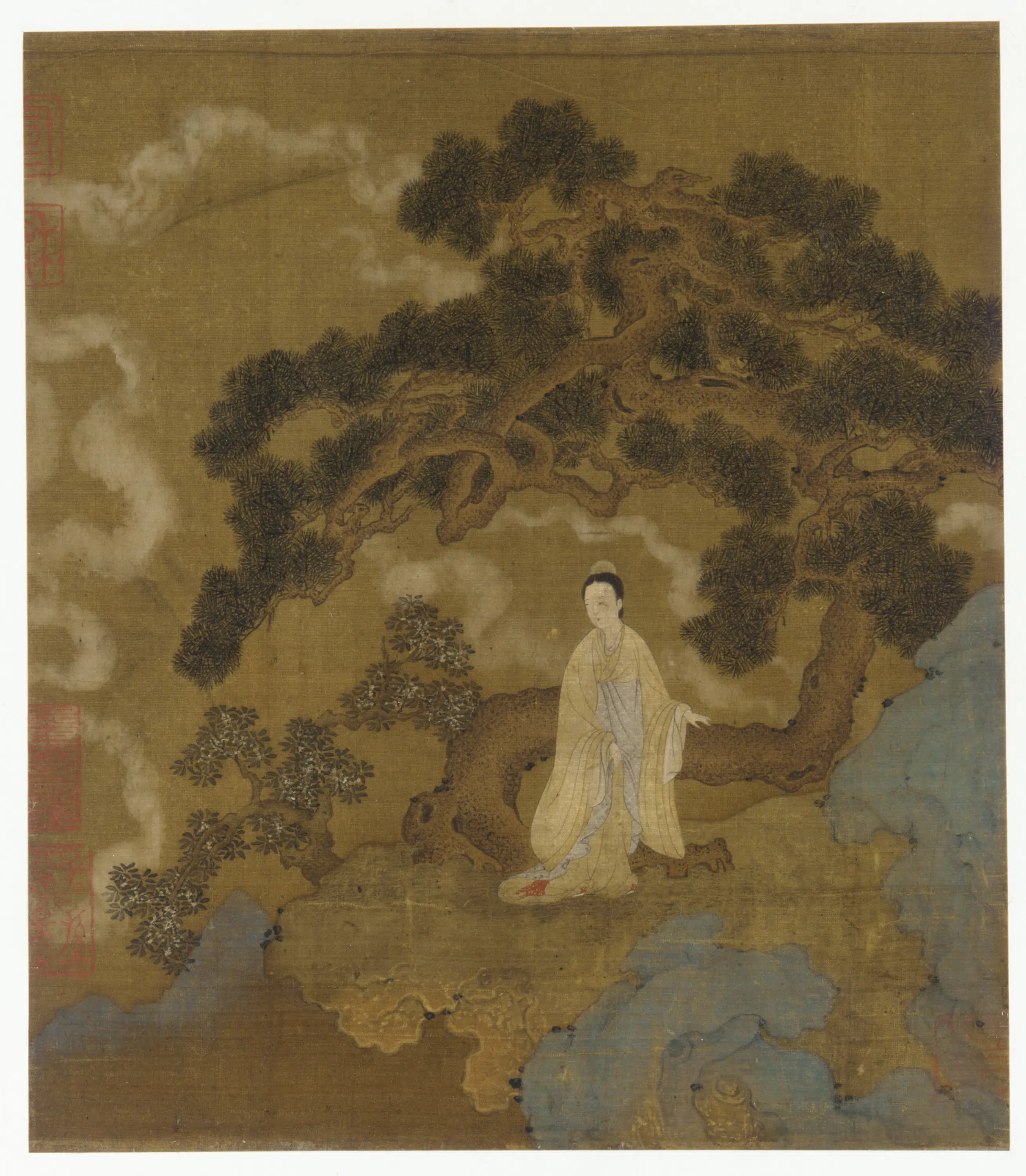 五代十国【周文矩】《古松仕女图》 第1张