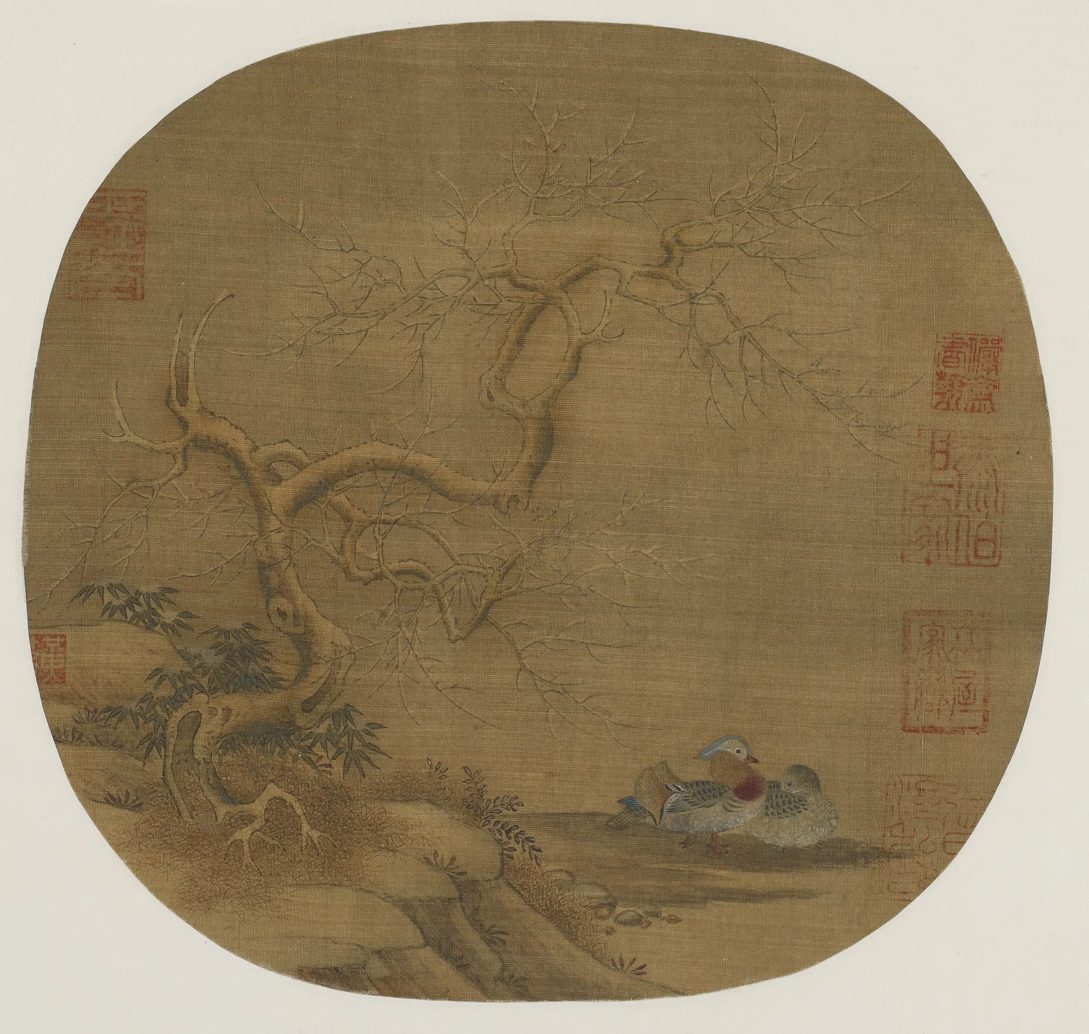 五代十国【黄筌（荃）】《水岸鸳鸯树木图》