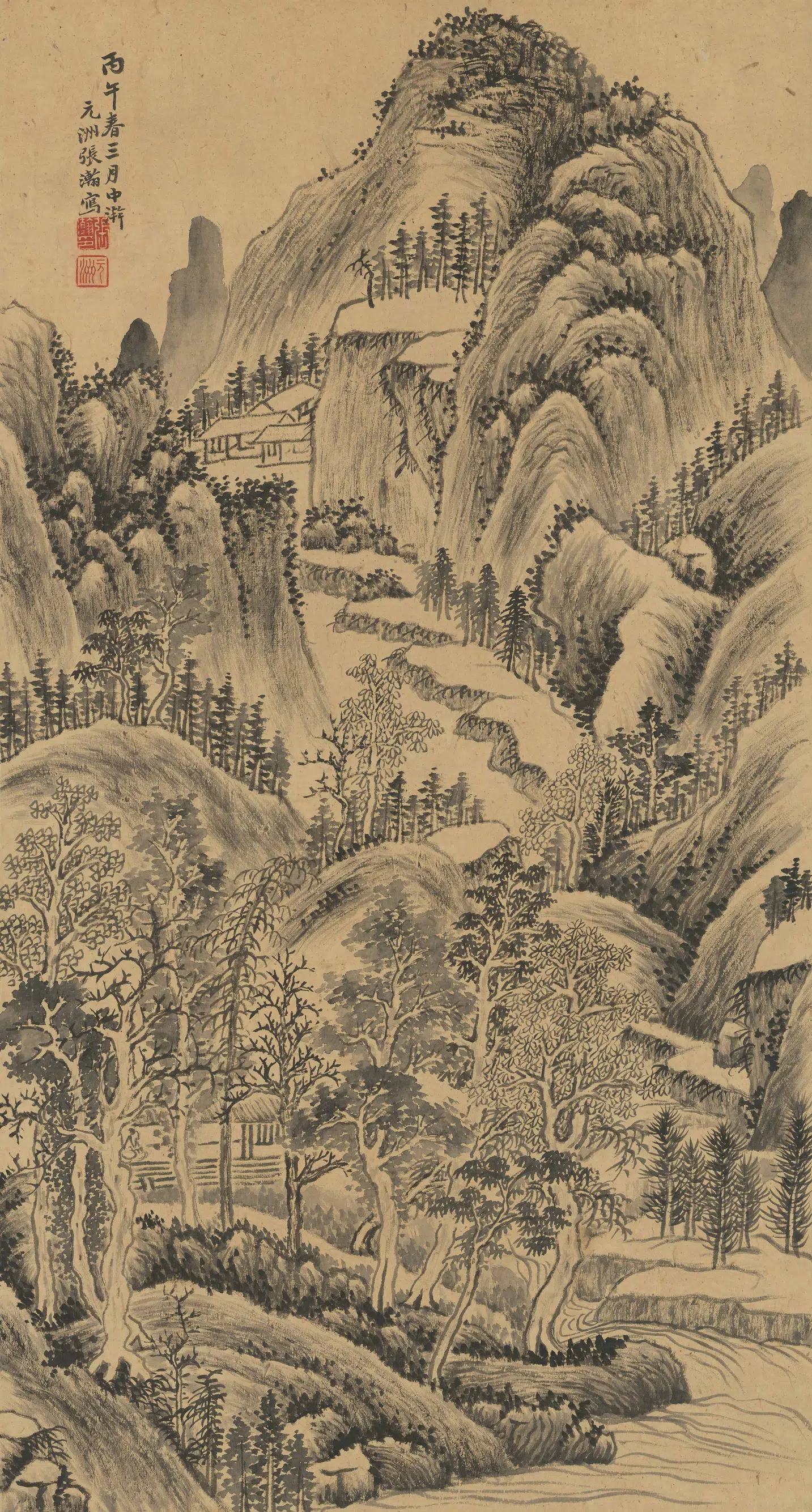 明朝【张瀚】《山房静坐图》