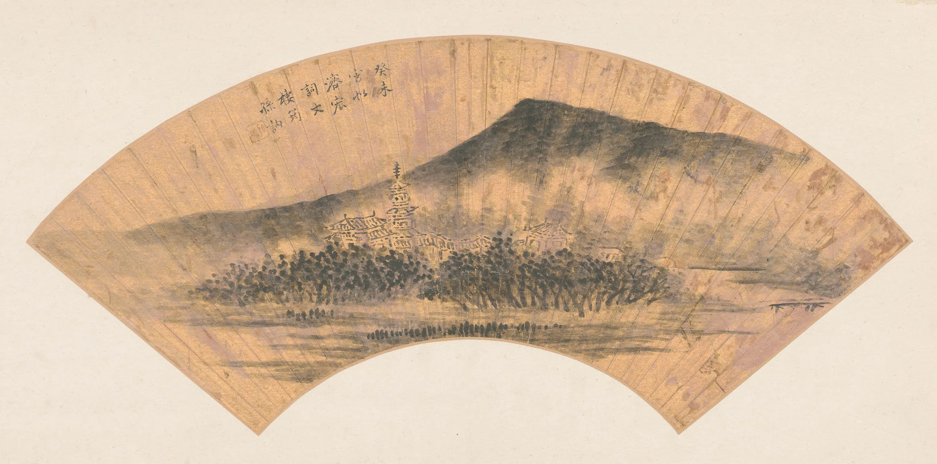 明朝【孙讷】《塔楼平远扇面》 第1张