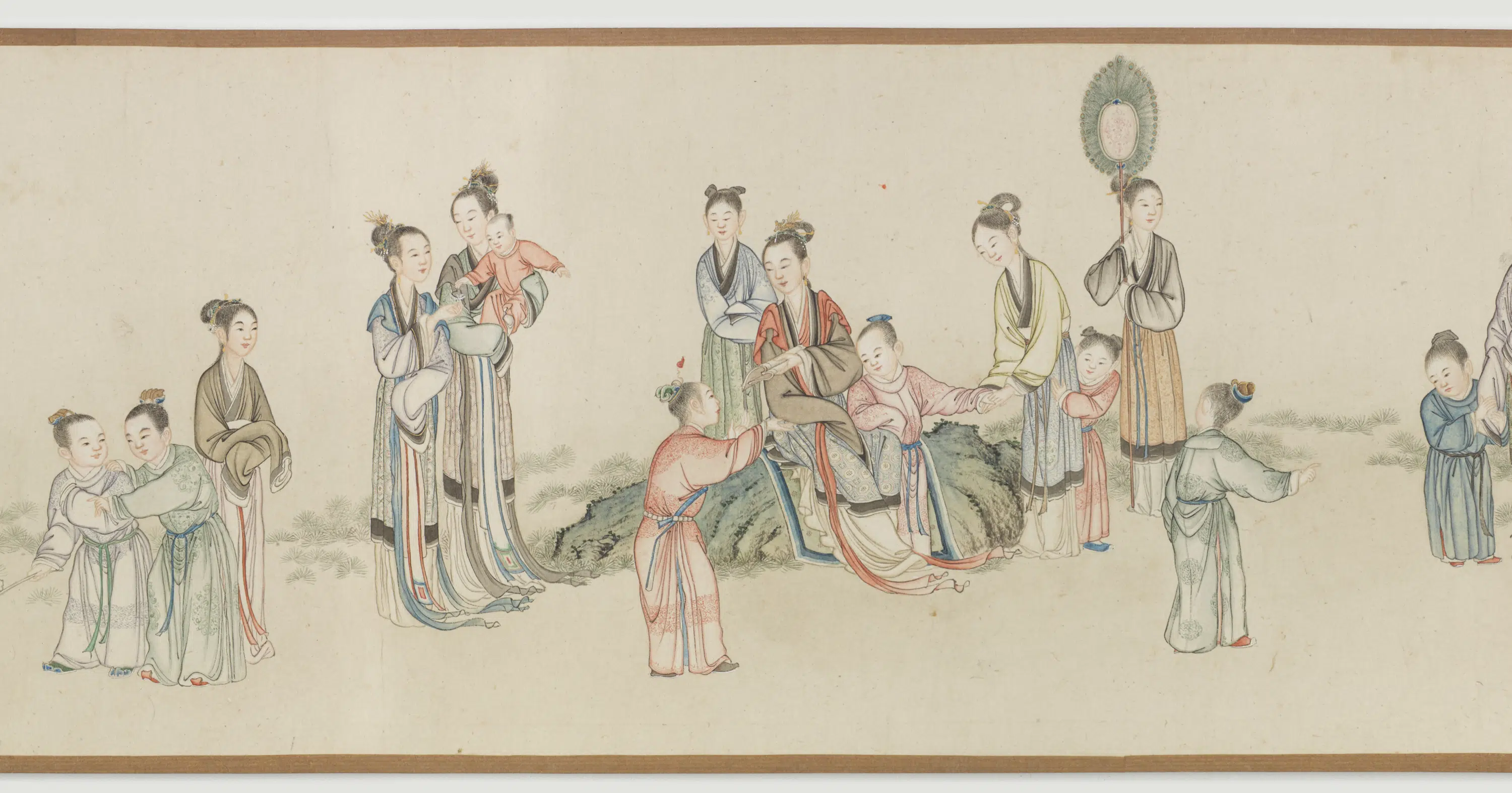 清朝【丁观鹏】《宫女婴戏图卷》 第2张