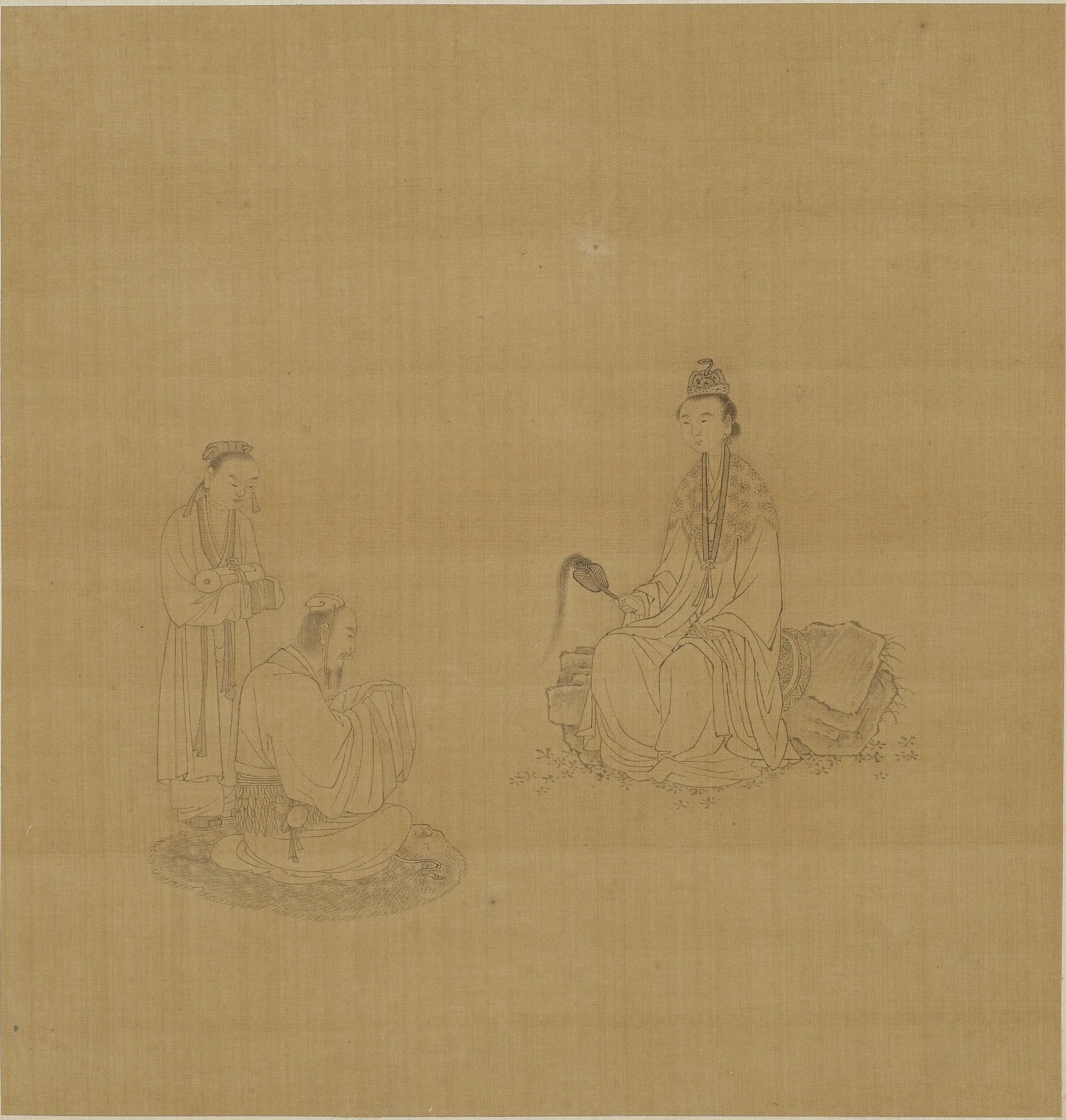 元朝【钱选】《仕女文士侍童坐像图》