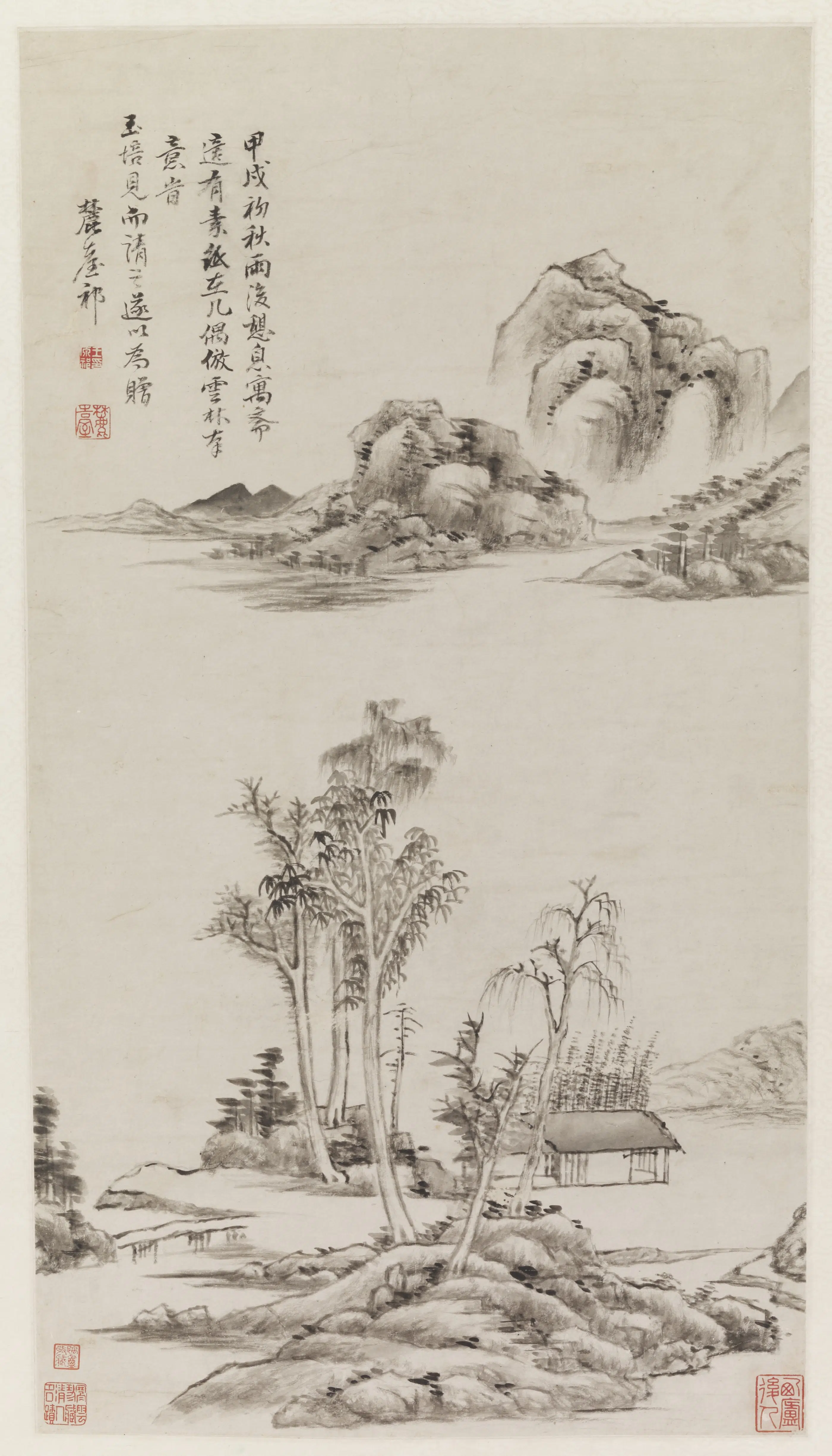清朝【王原祁】《仿倪瓒山水图》