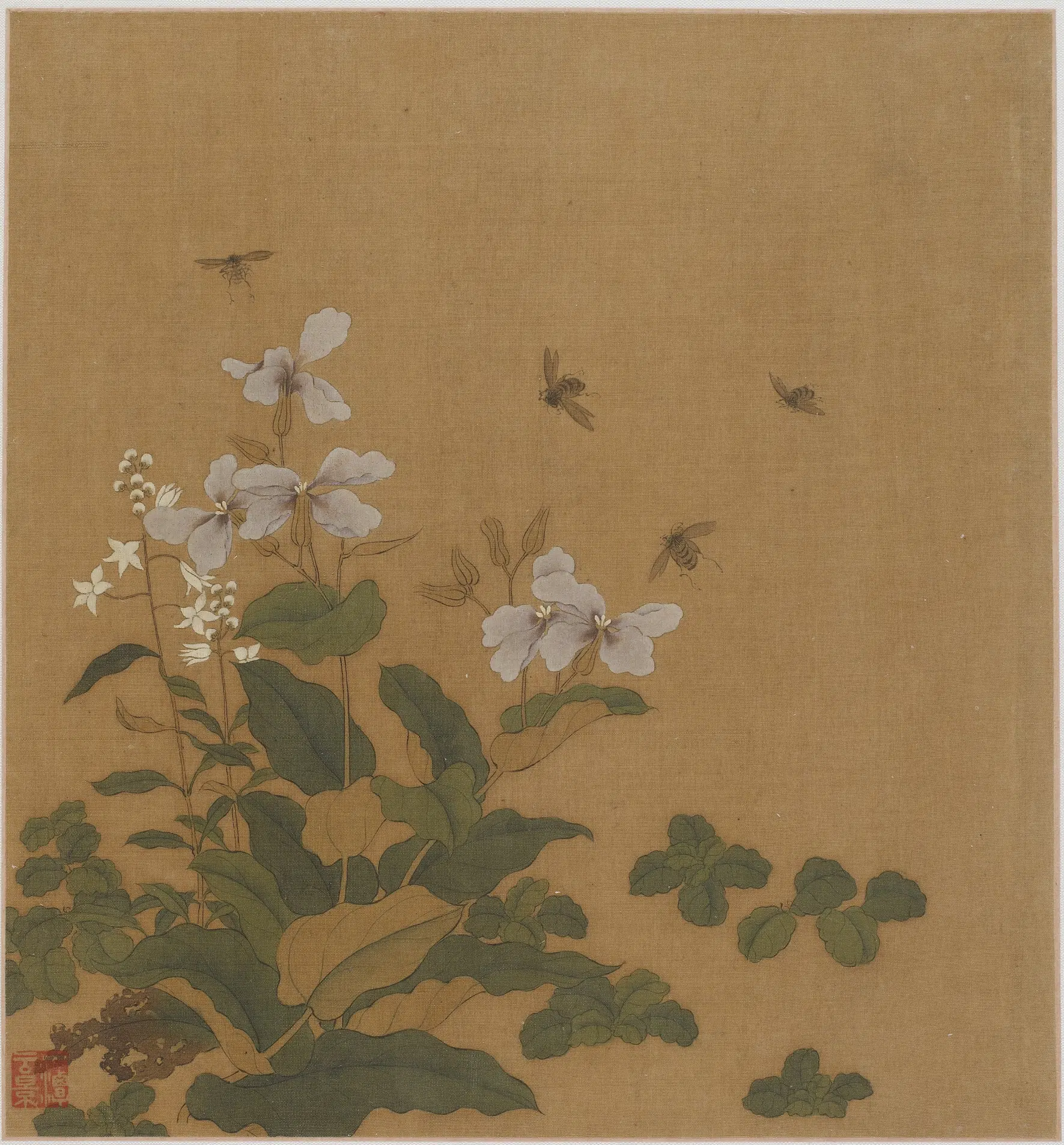 宋朝【赵伯驹】《蜂戏繁花图》