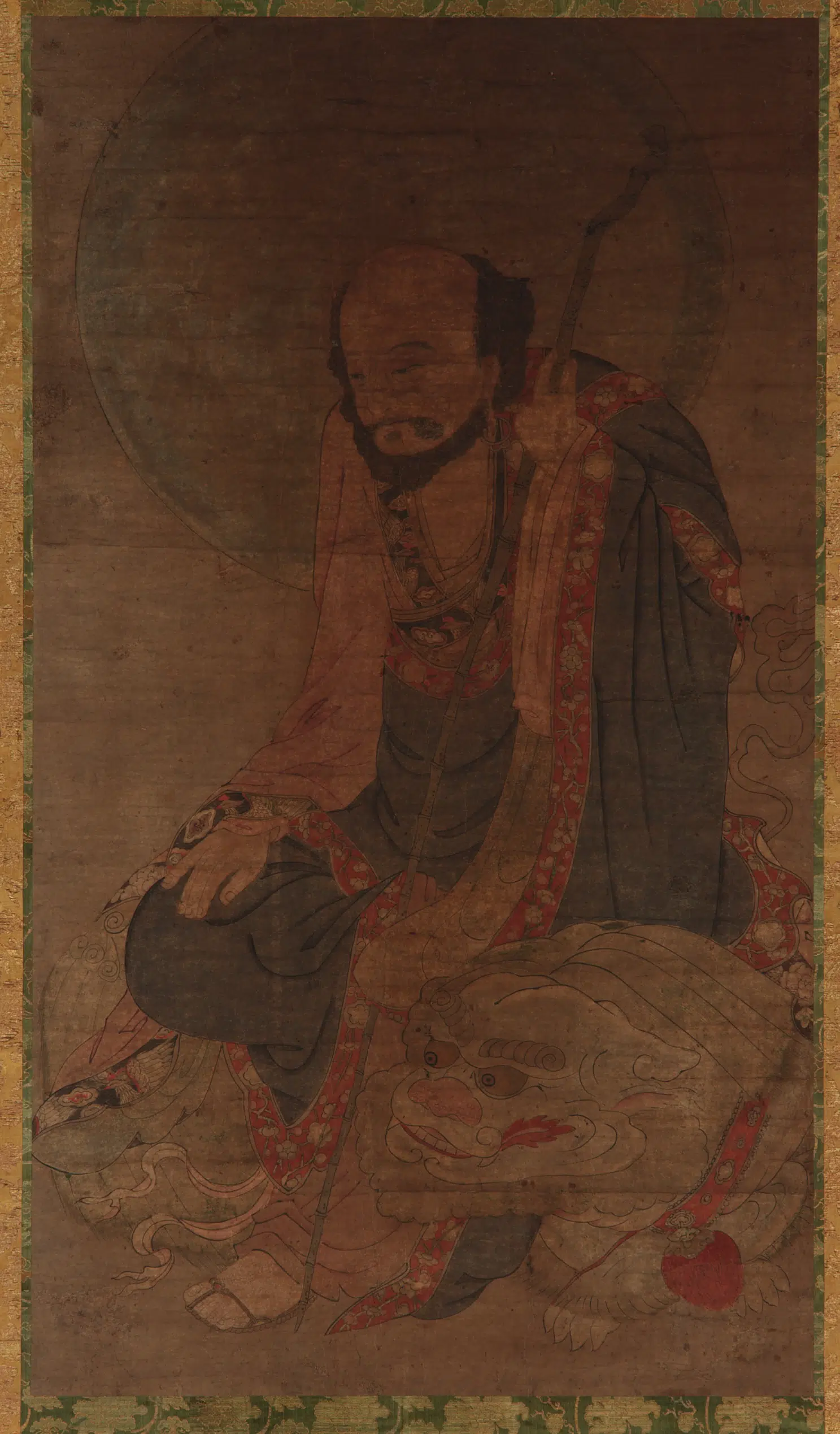 唐朝【杨庭光】《文殊师利骑狮像》