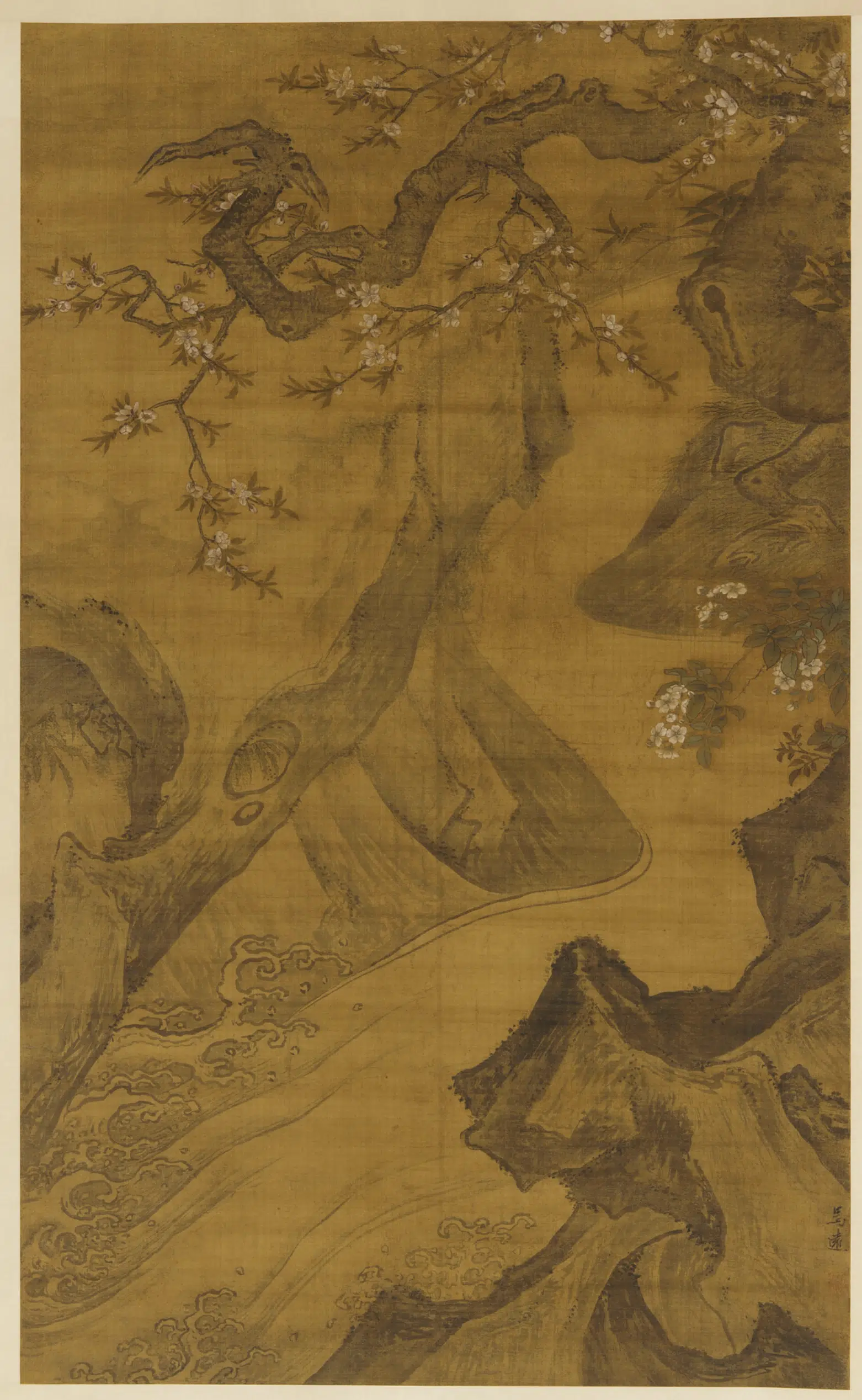 明朝【吕纪】《桃花飞瀑图》