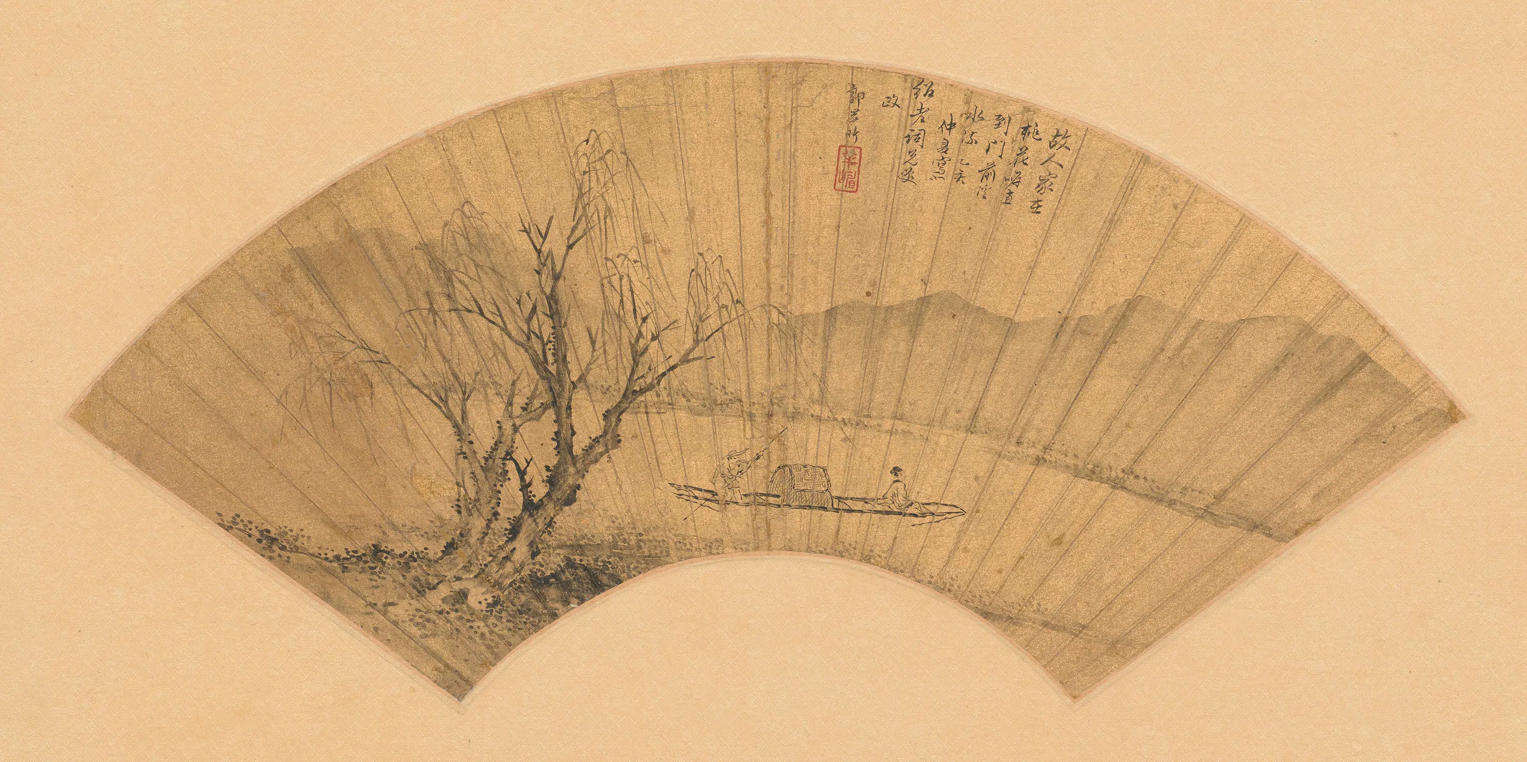 明朝【郭景昕】《桃花放棹扇面》
