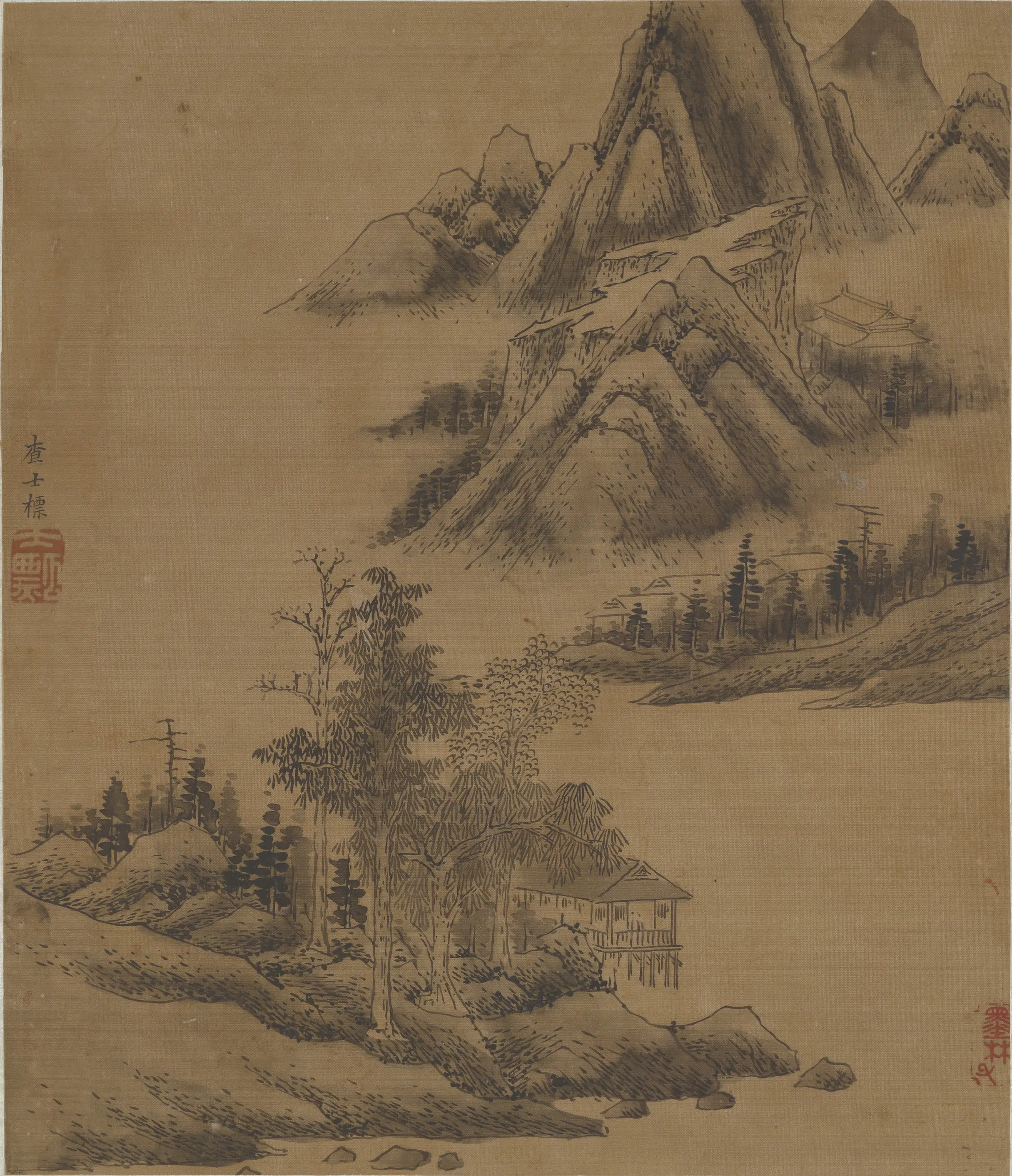 清朝【查士标】《溪山烟舍图》