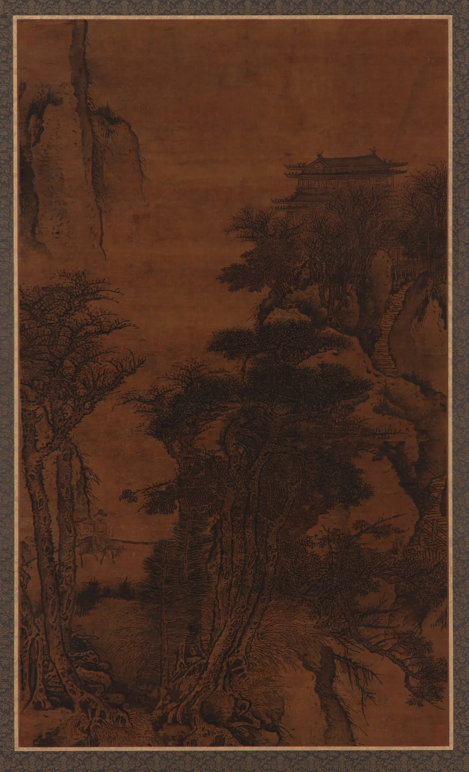 清朝【李寅】《山寺行旅图》
