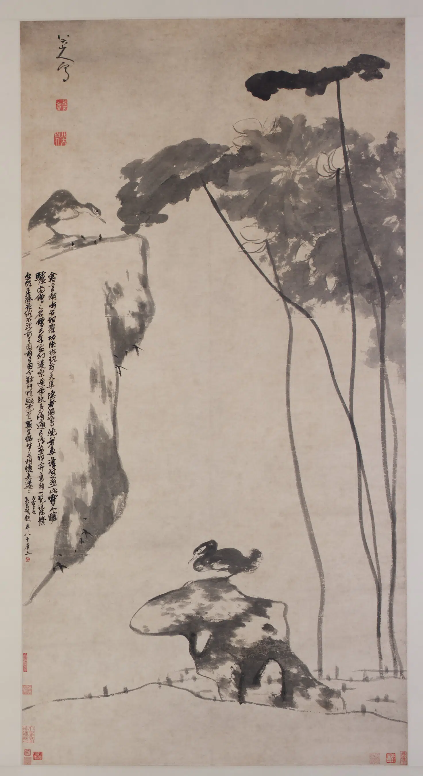 清朝【朱耷】《荷花双凫图轴》