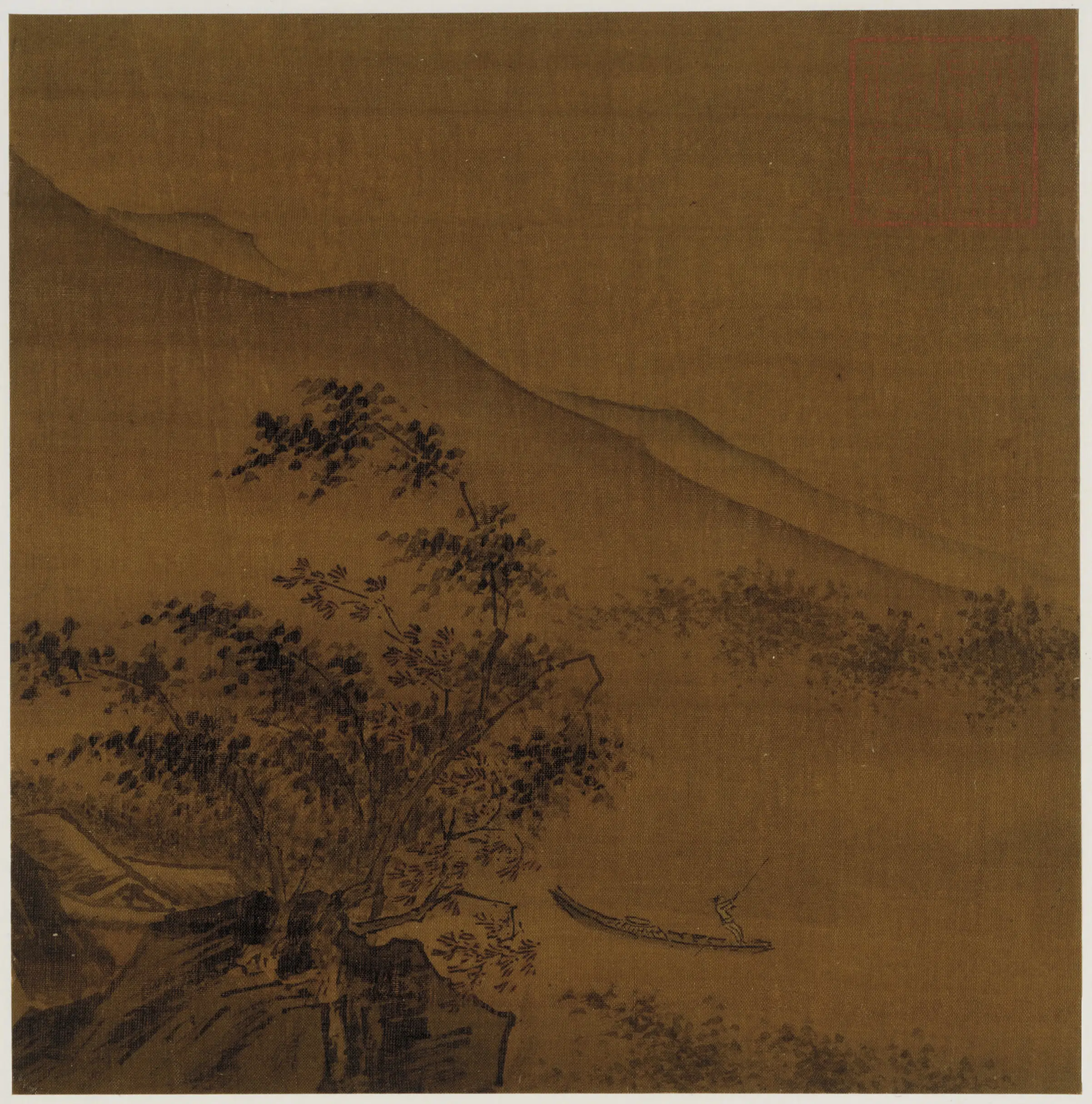 《坡石林舍泛舟山水图》