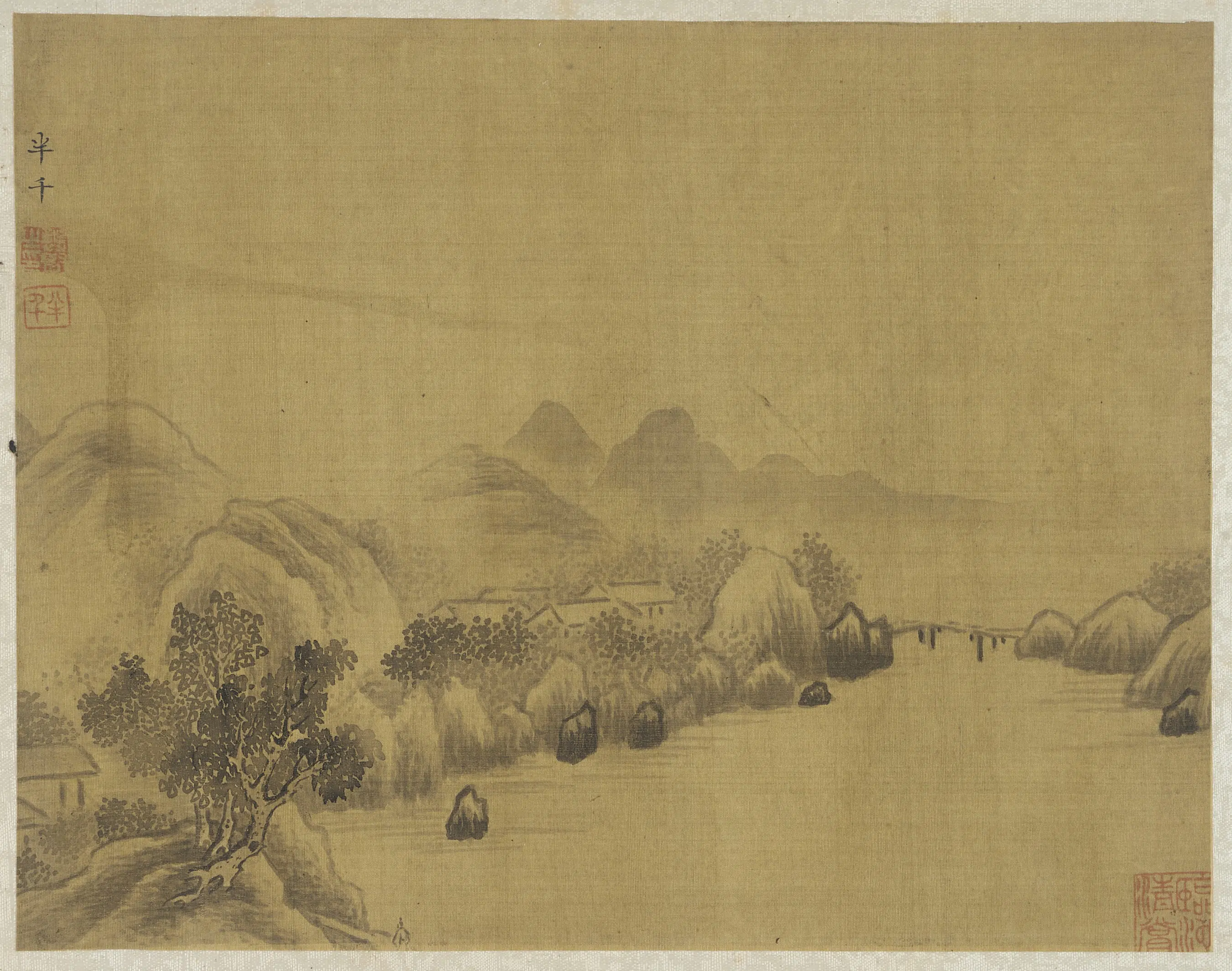 清朝【龚贤】《江村山水图》