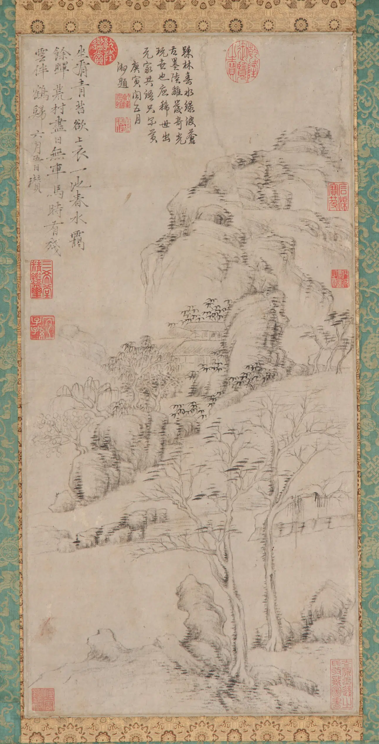 元朝【倪瓒】《幽林山村图》