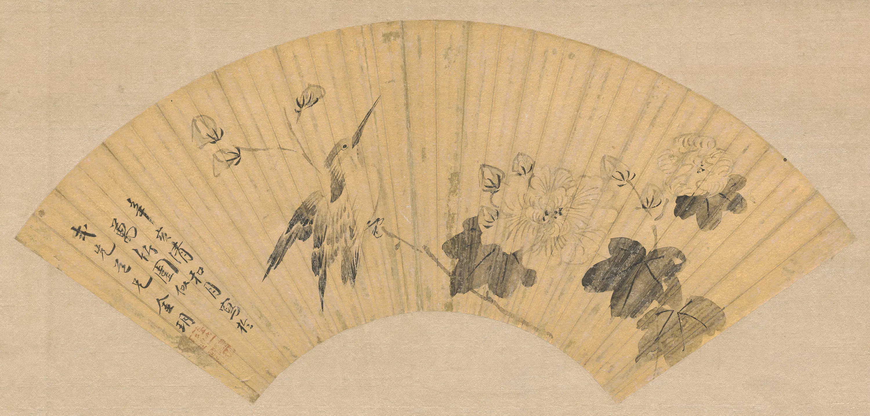 清代【金玥】《花鸟扇面》