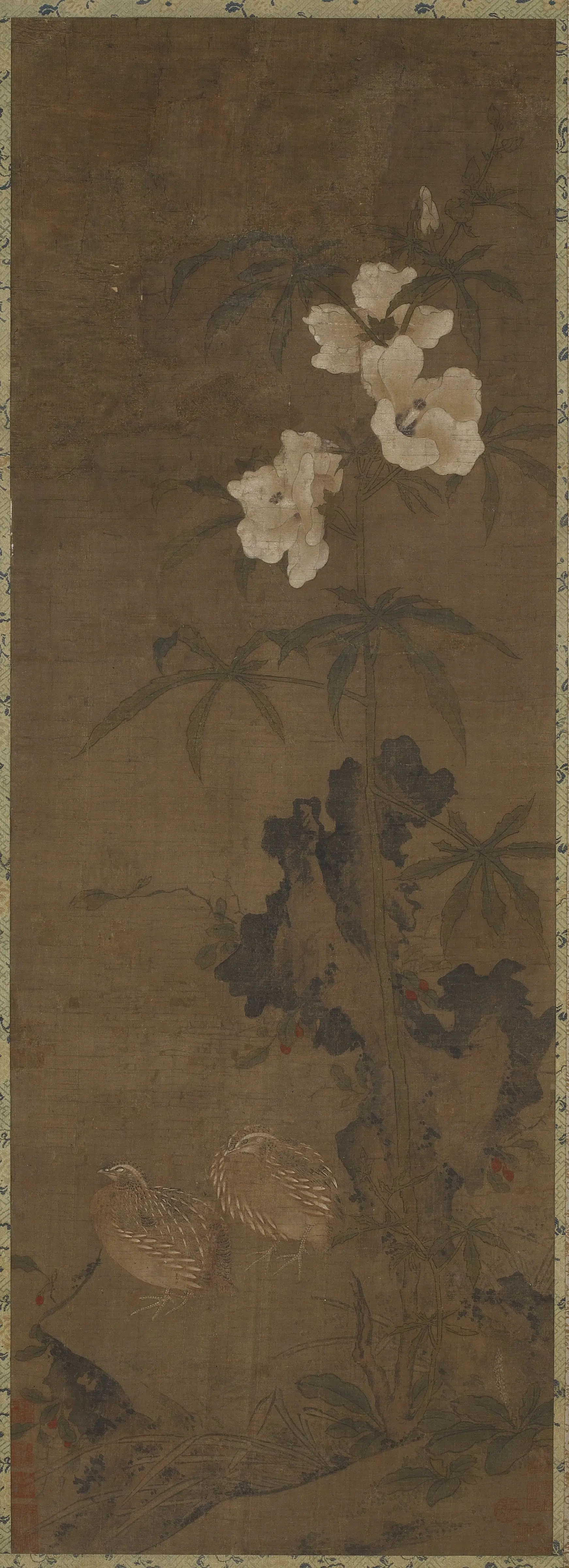 【佚名】《鹌鹑花卉图》