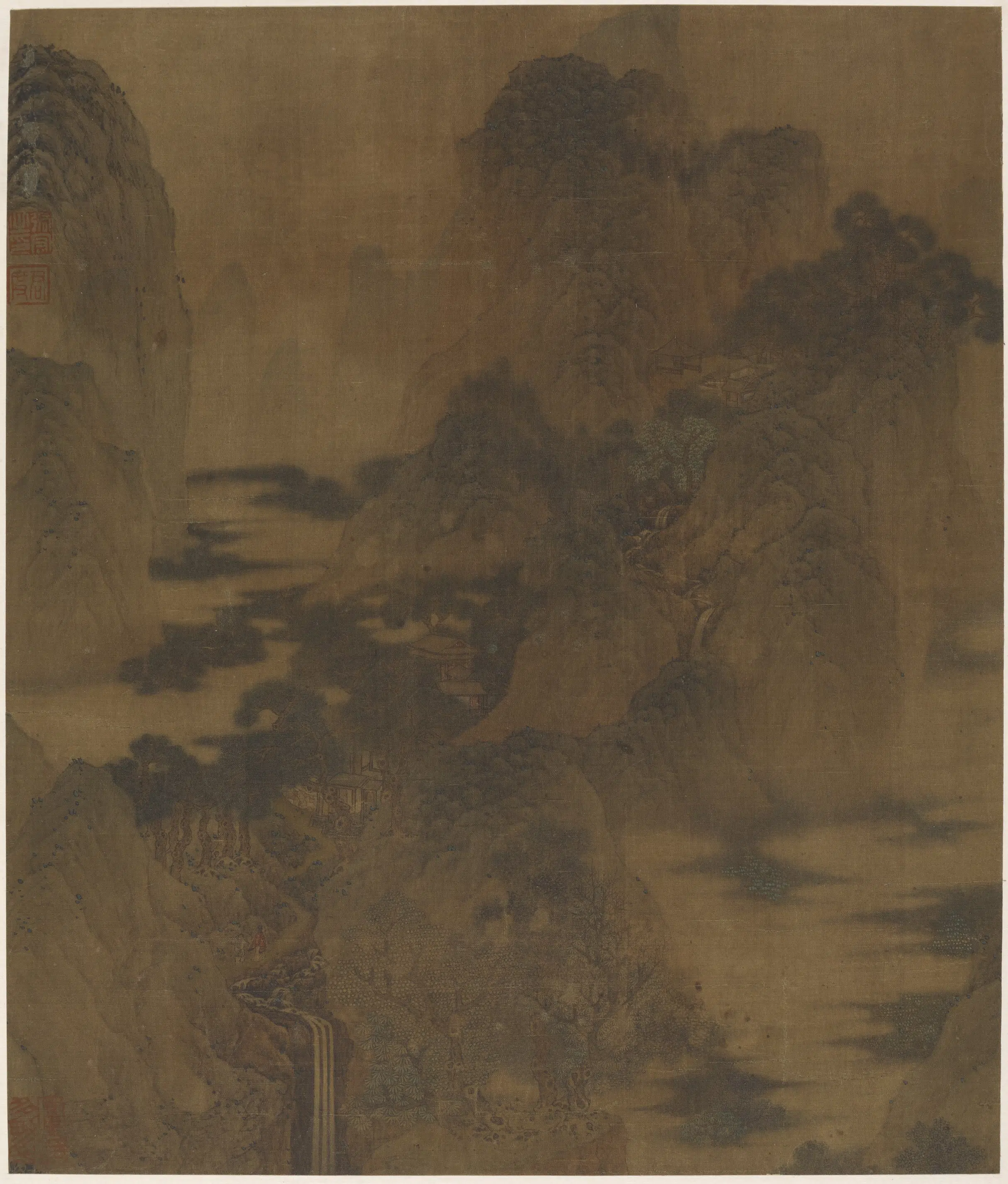 明朝【张宏】《溪谷烟峦山居图》