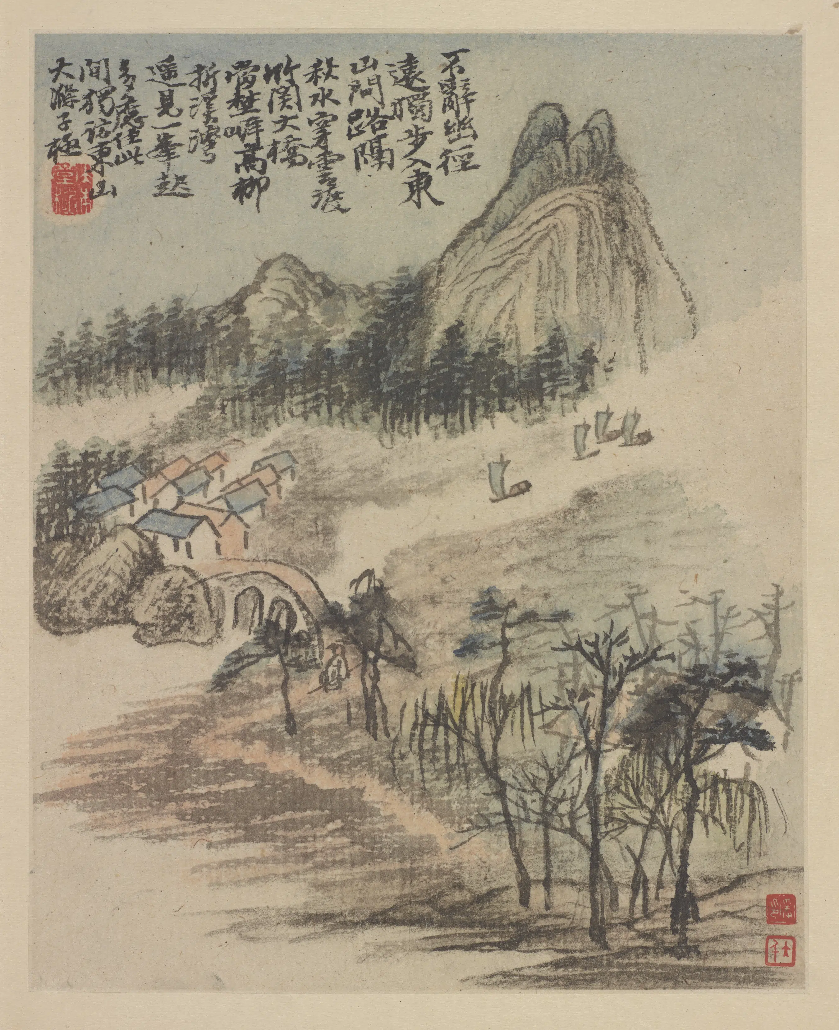 清朝【石涛】《金陵忆旧-东山漫步图》
