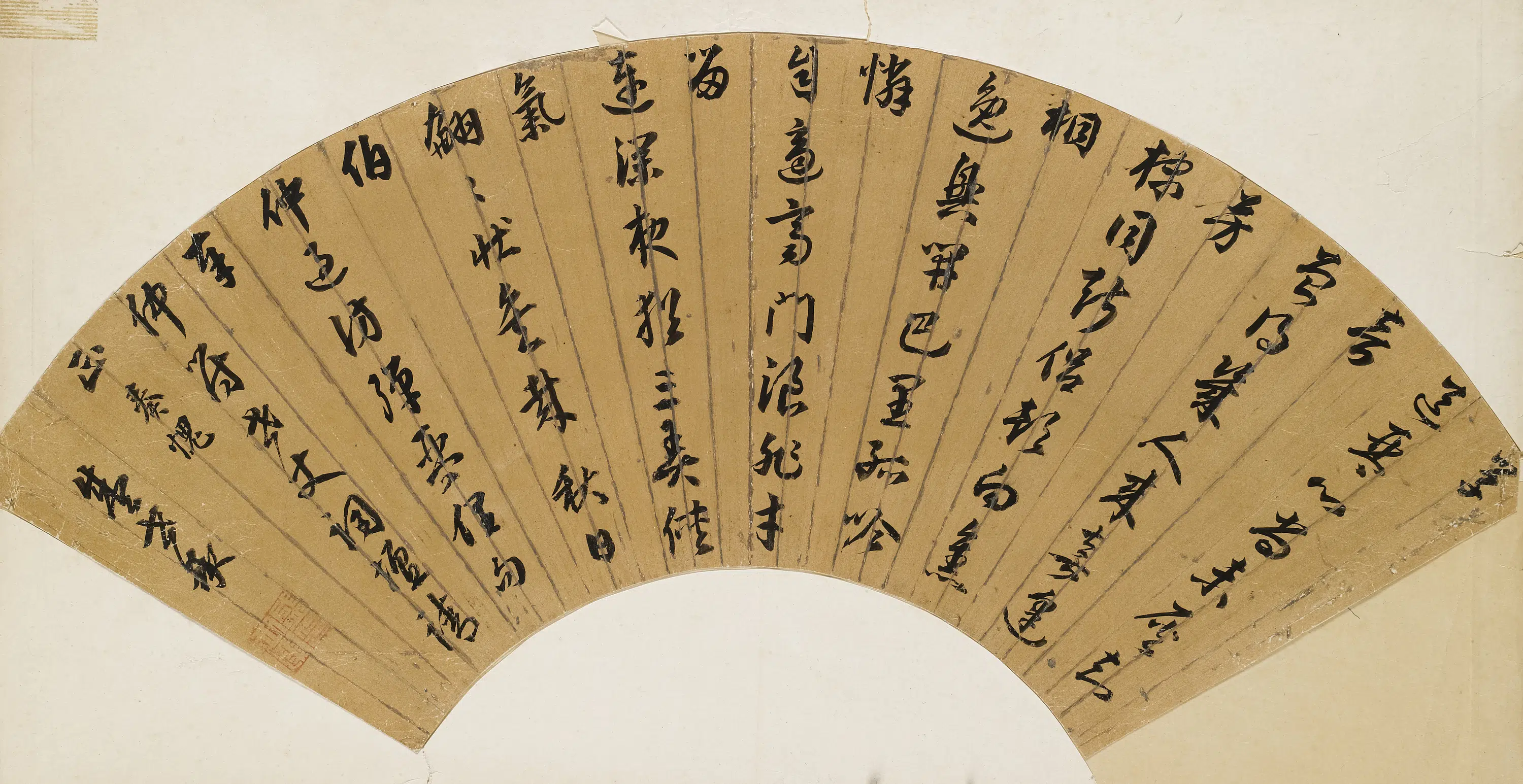 明朝【盛世承】《秋日弹琴扇面》
