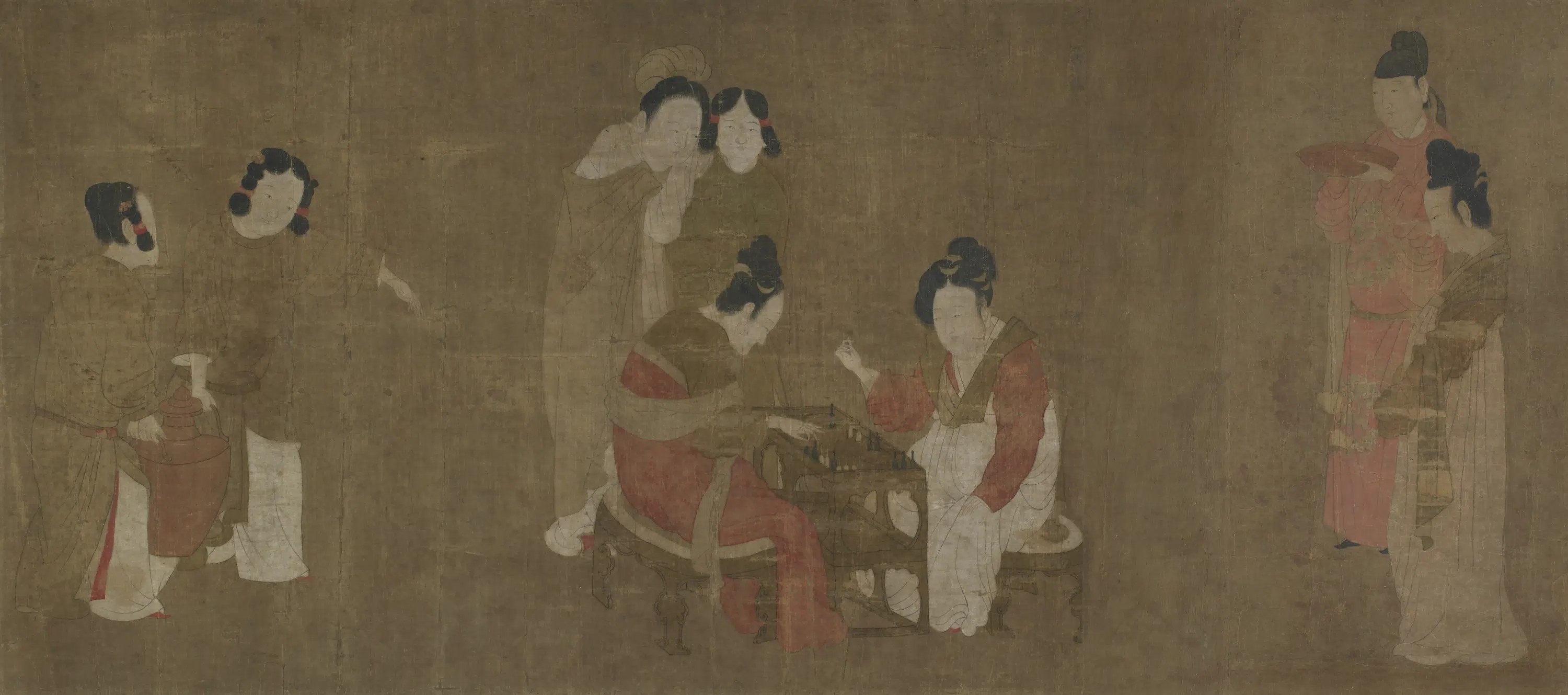 唐朝【周昉】《宫娥掷骰图》