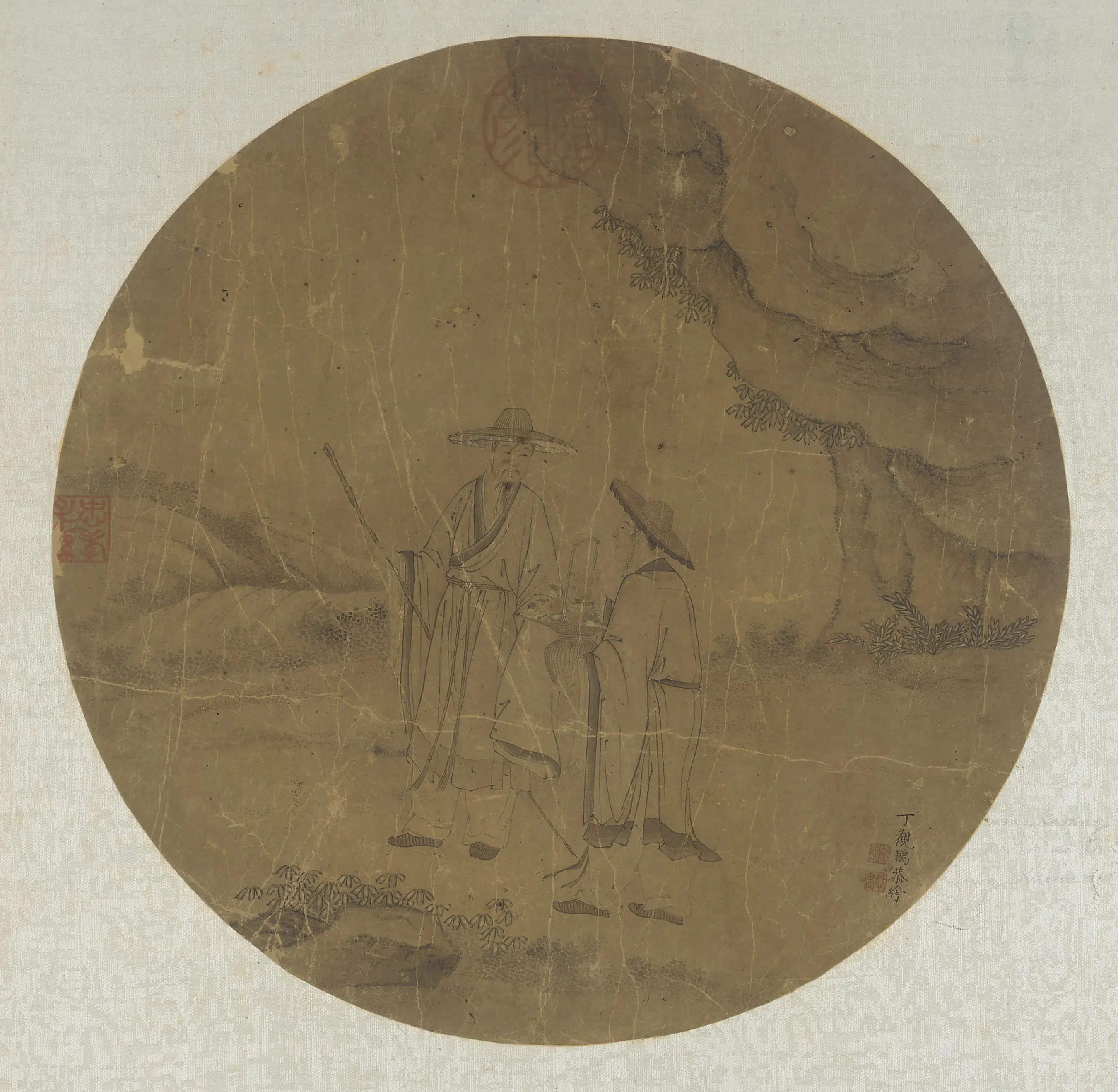 清朝【丁观鹏】《双人山水图》