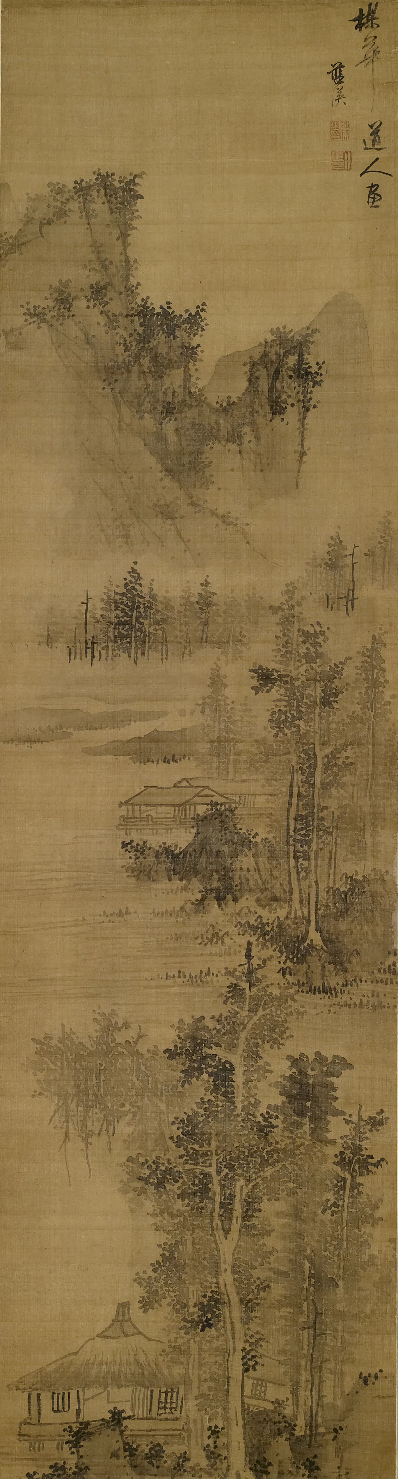 明朝【蓝瑛】《仿吴镇山水轴》