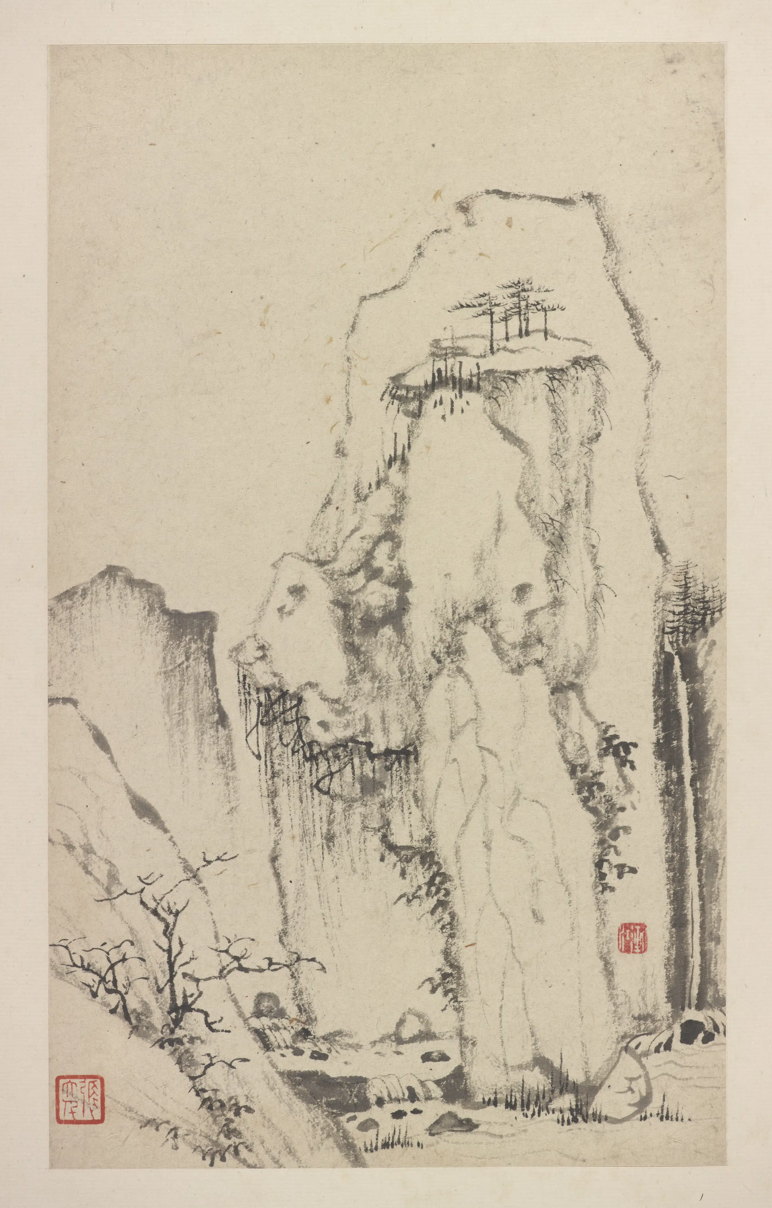 清朝【弘仁】《沣川景致册-绝壁飞泉》