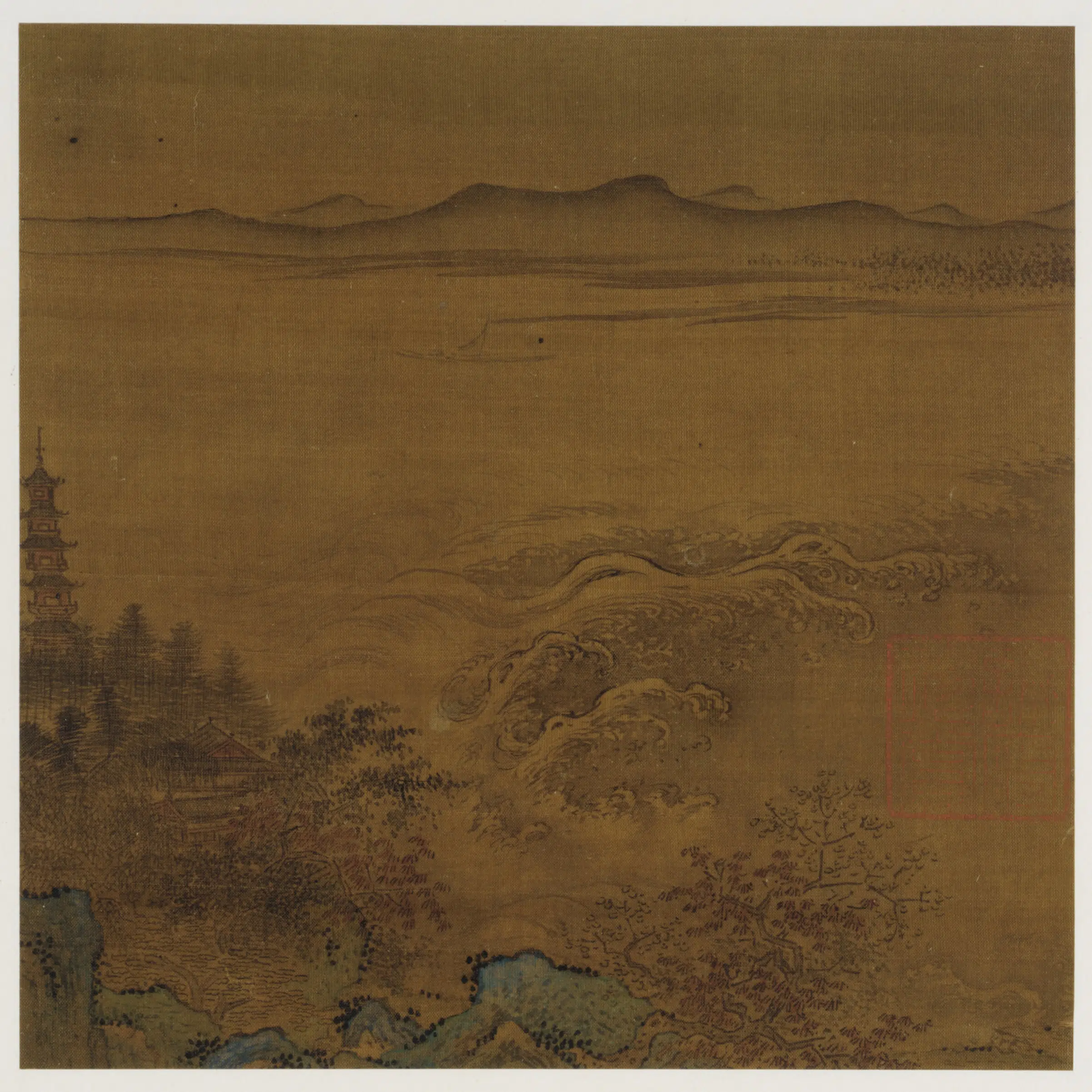 《塔影溪湍远山图》