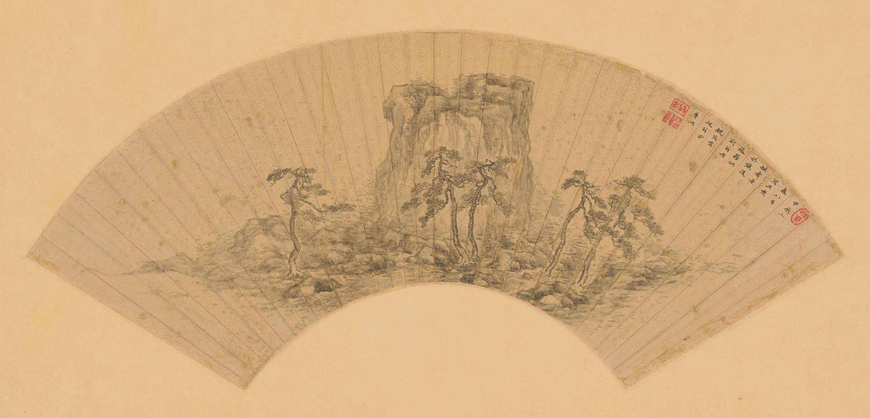 明朝【茅洲】《五老拱寿扇面》 第1张