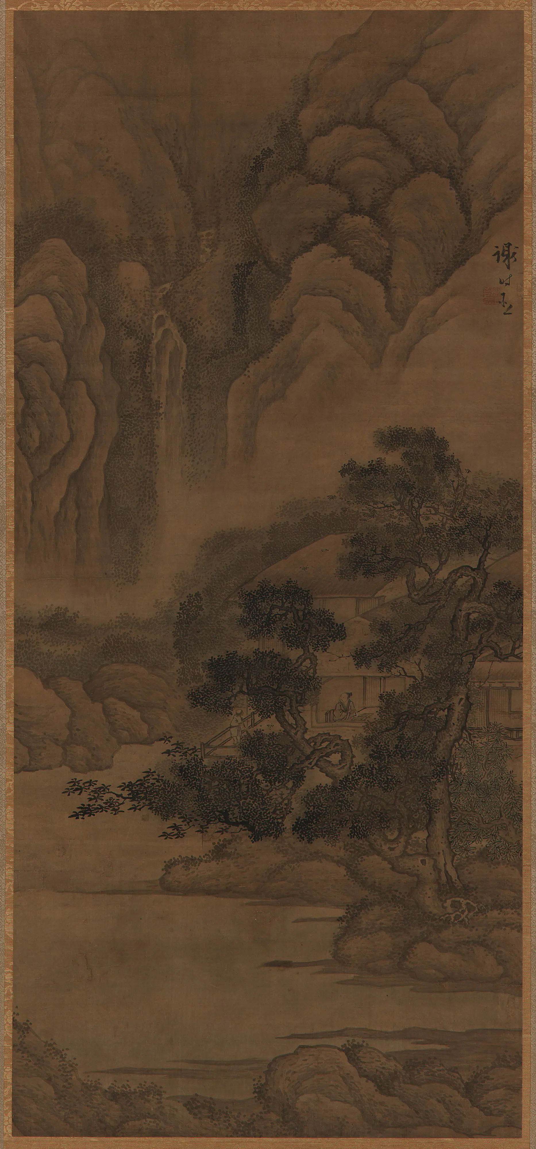 明朝【谢时臣】《茅庐读书图》