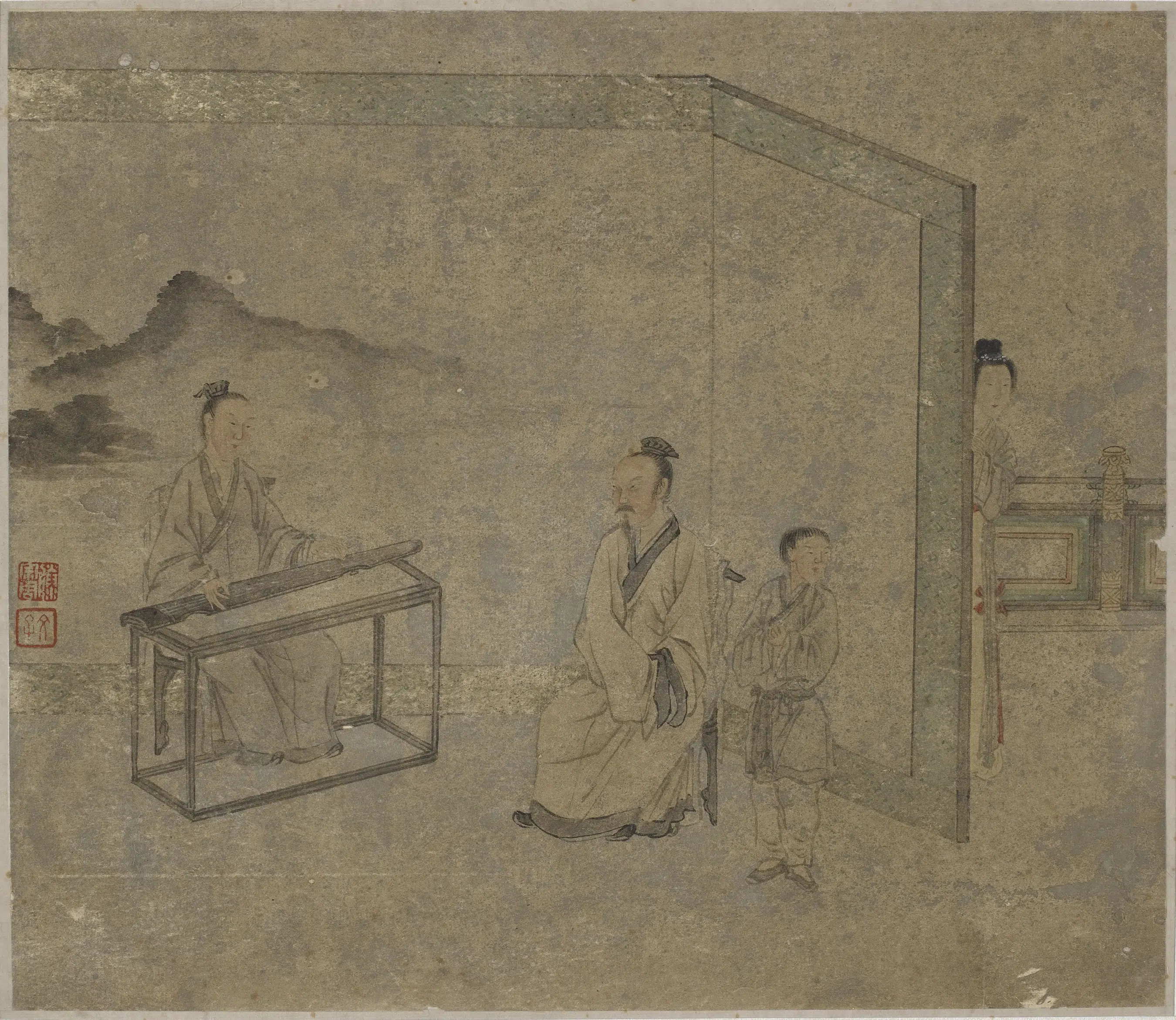 宋朝【李公麟】《听琴图》