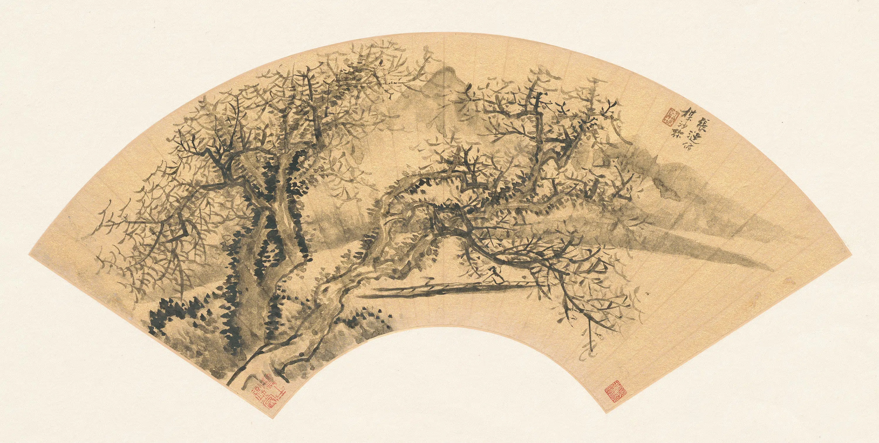 明朝【张涟(琏)】《仿吴镇画意扇面》 第1张