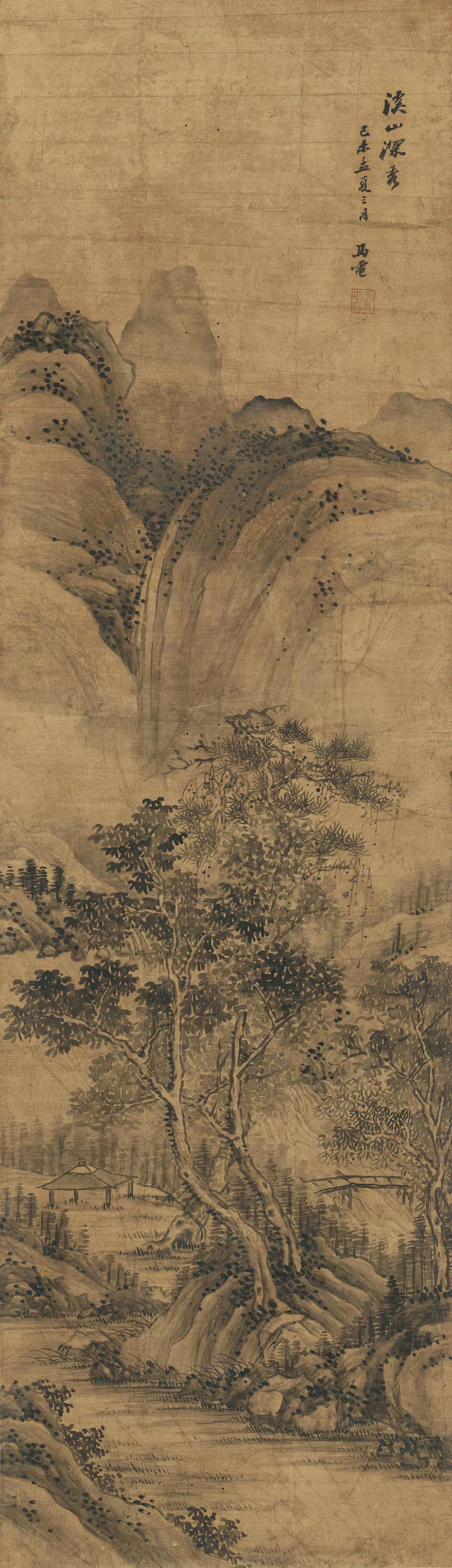 明朝【马电】《溪山深秀轴》