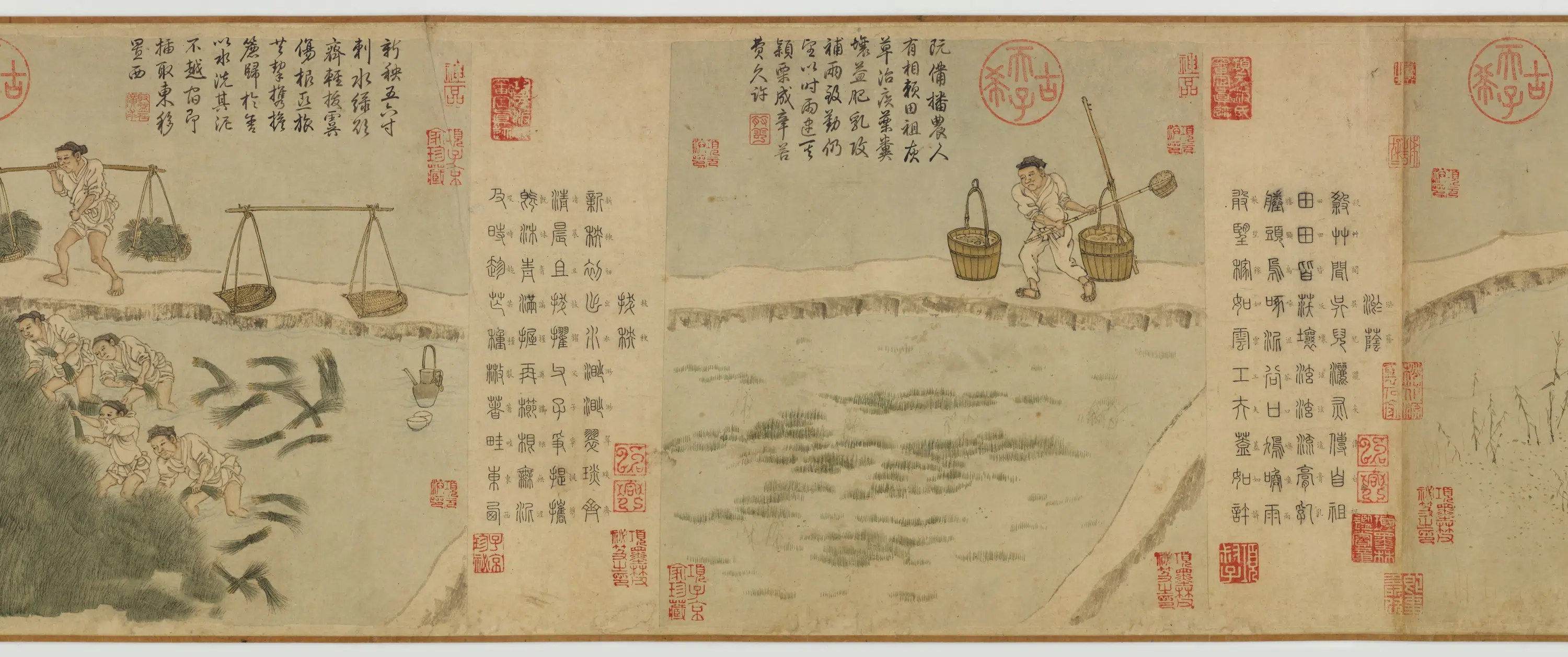 元朝【程棨】《摹楼璹耕作图卷》 第6张