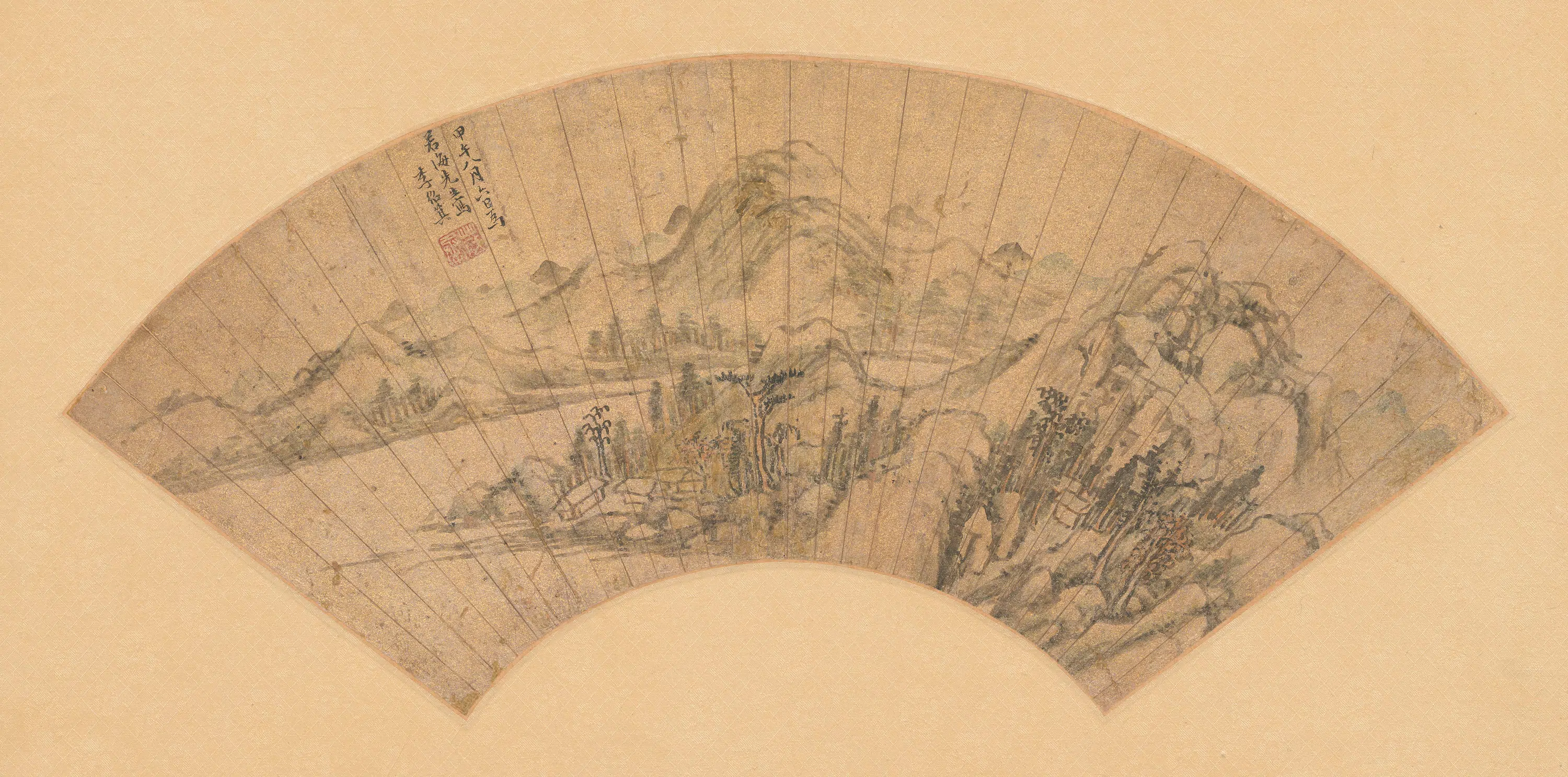 明朝【李绍箕】《溪山风光扇面》