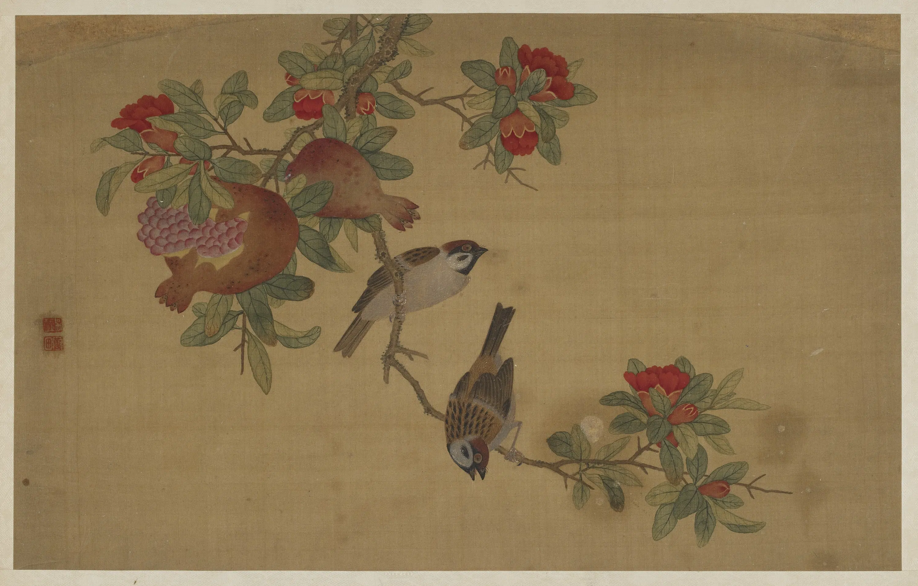 清朝【吴章（璋）】《石榴花鸟图》