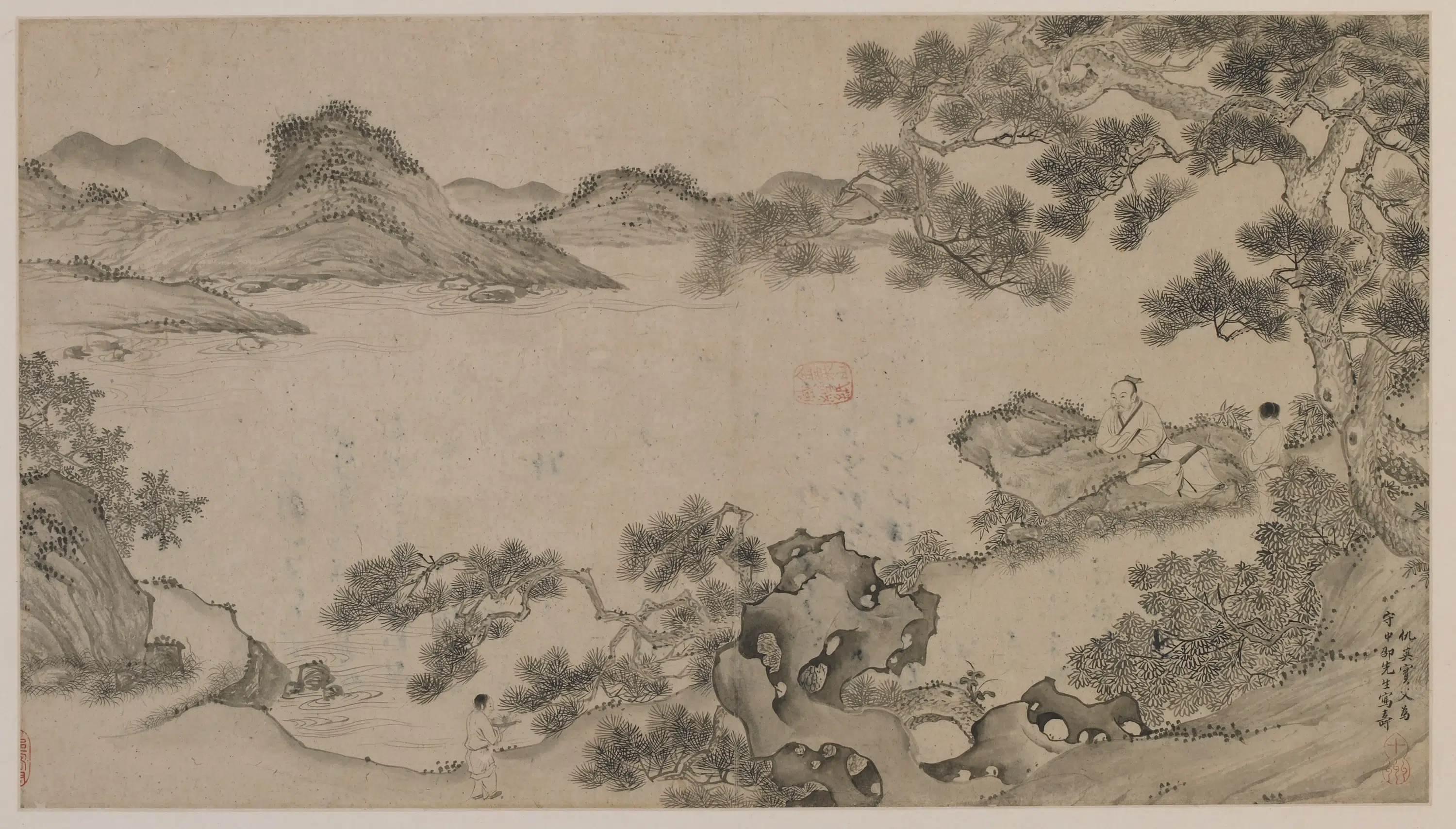 明朝【仇英】《江村山水图》