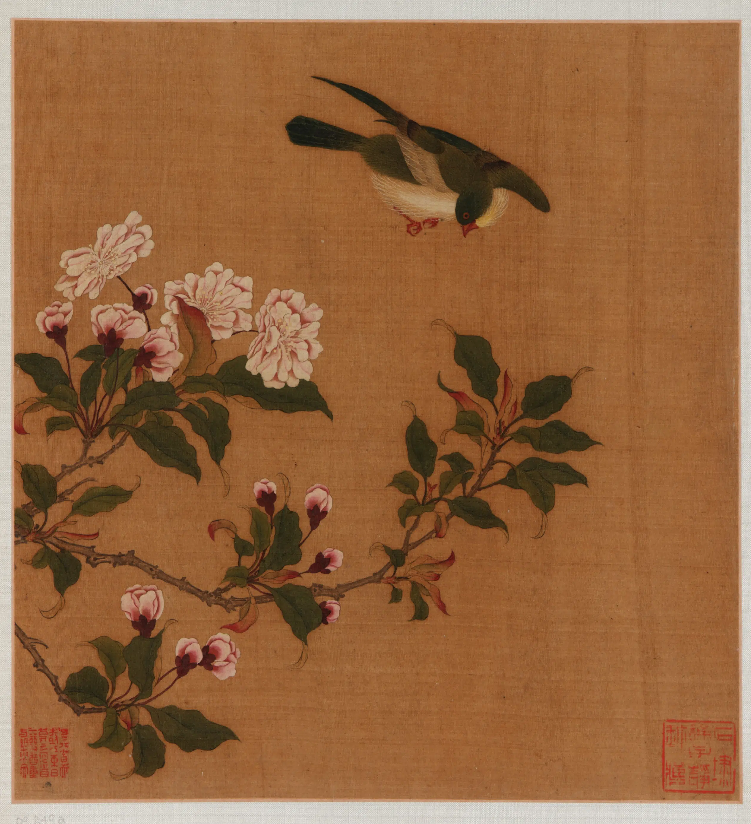 宋朝【赵伯驹】《花枝栖禽图》