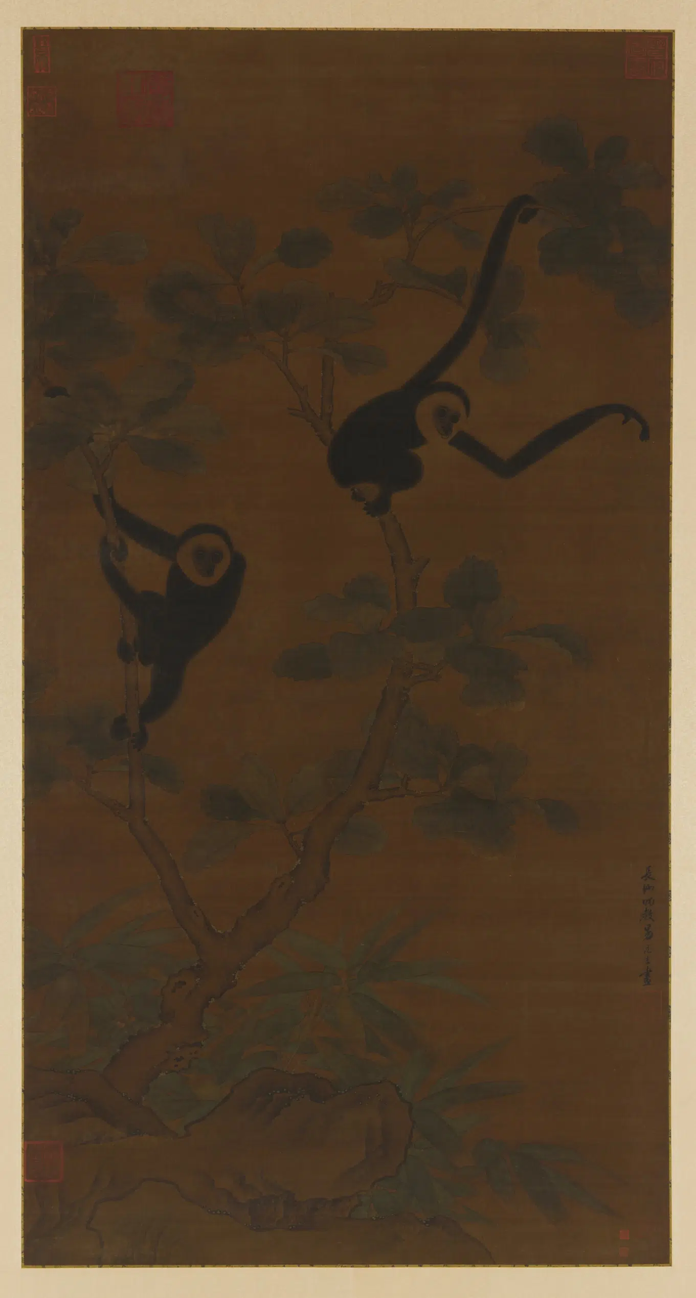 宋朝【易元吉】《双猿栖树图》