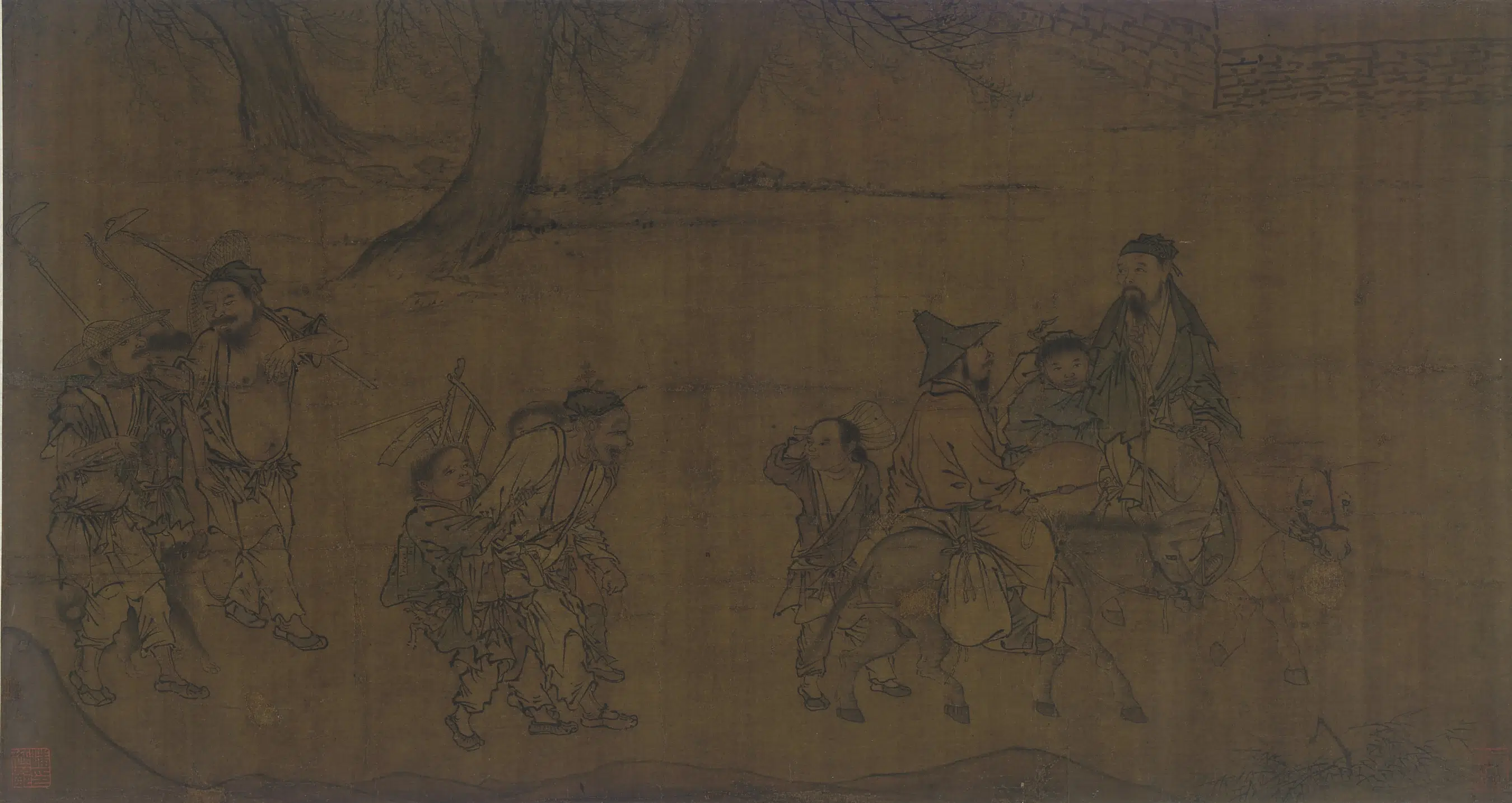 宋朝【李迪】《行旅劳作群像图》