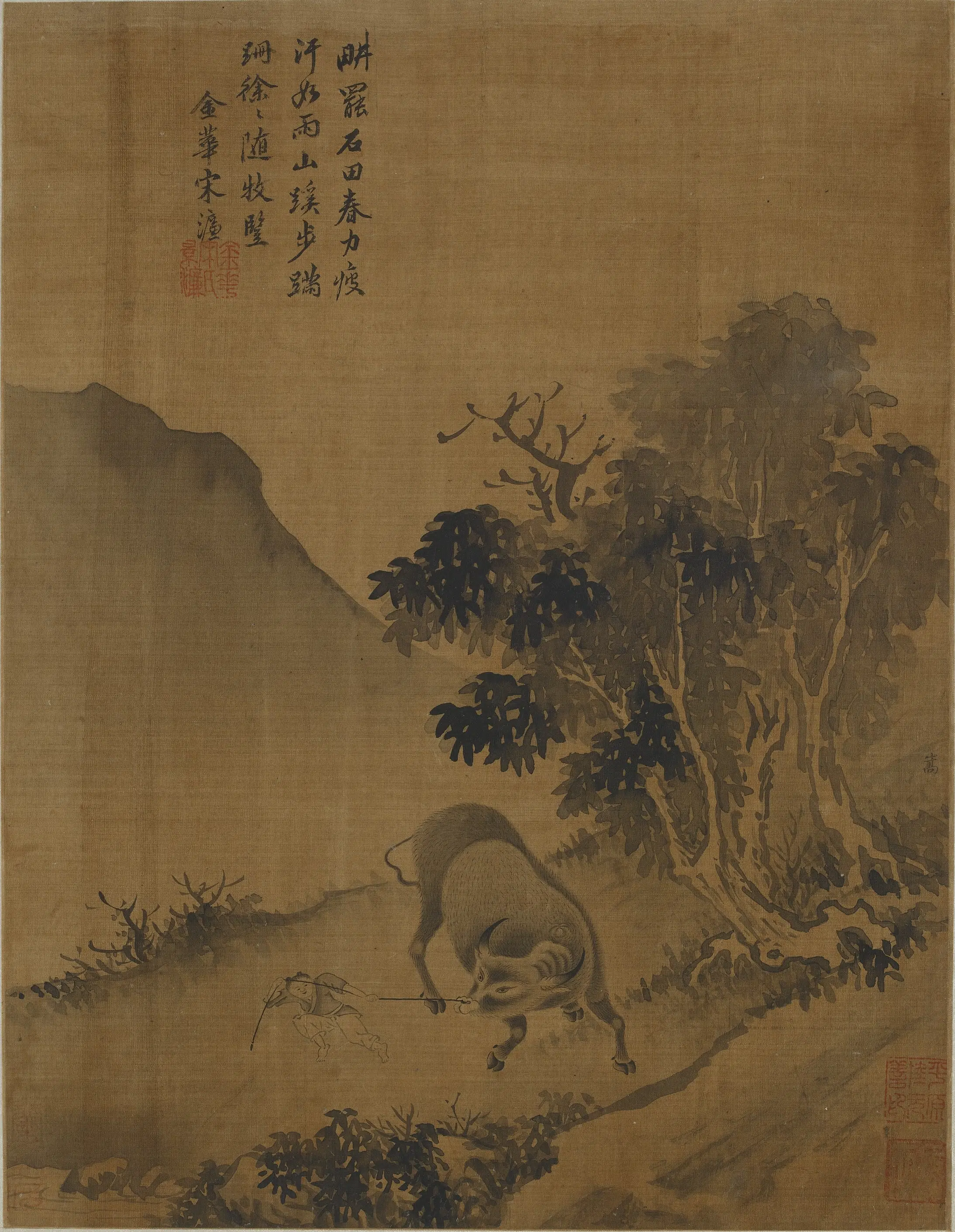 唐朝【戴嵩】《牧童牵牛图》
