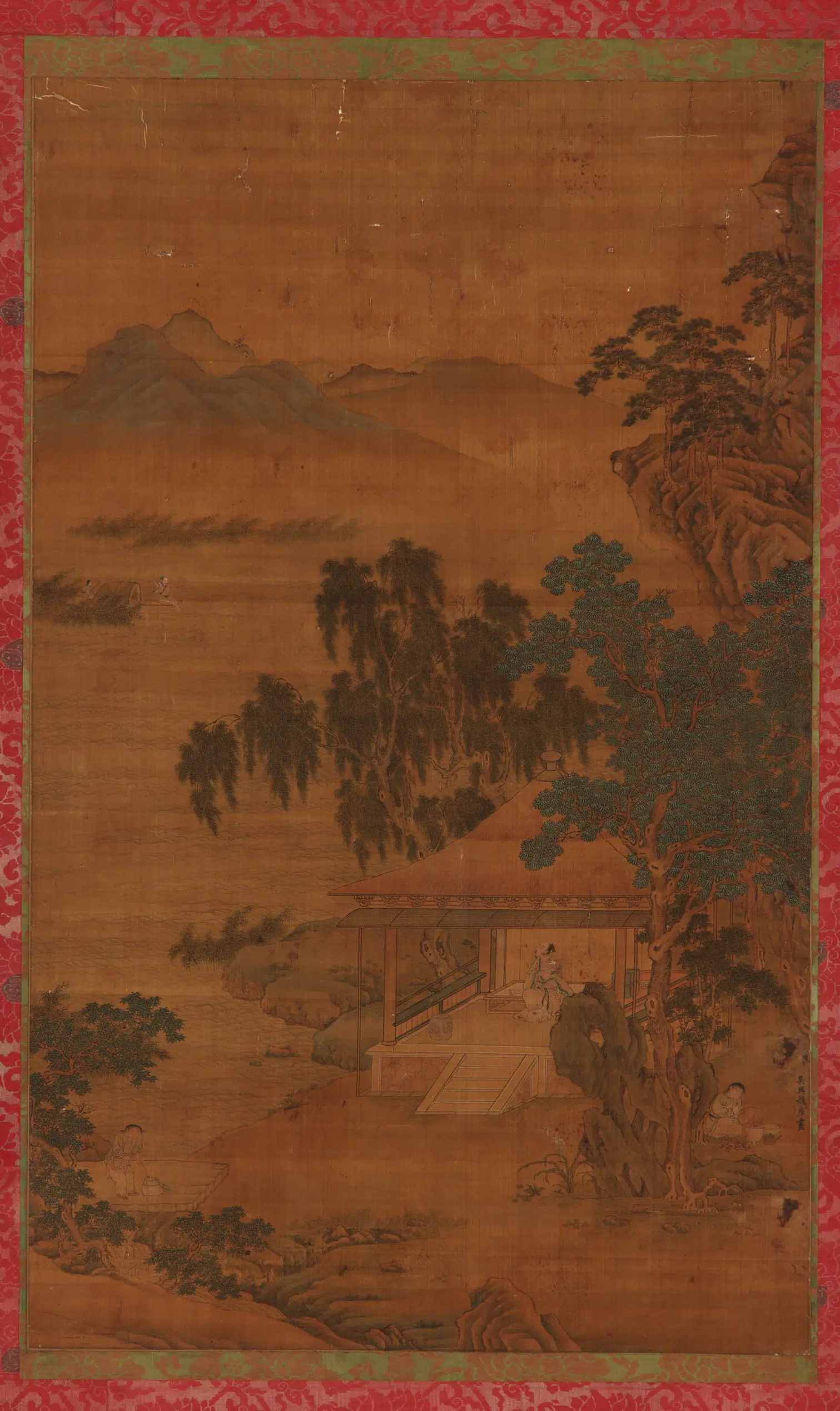 元朝【赵雍】《江景山水册-高树亭中高士图》