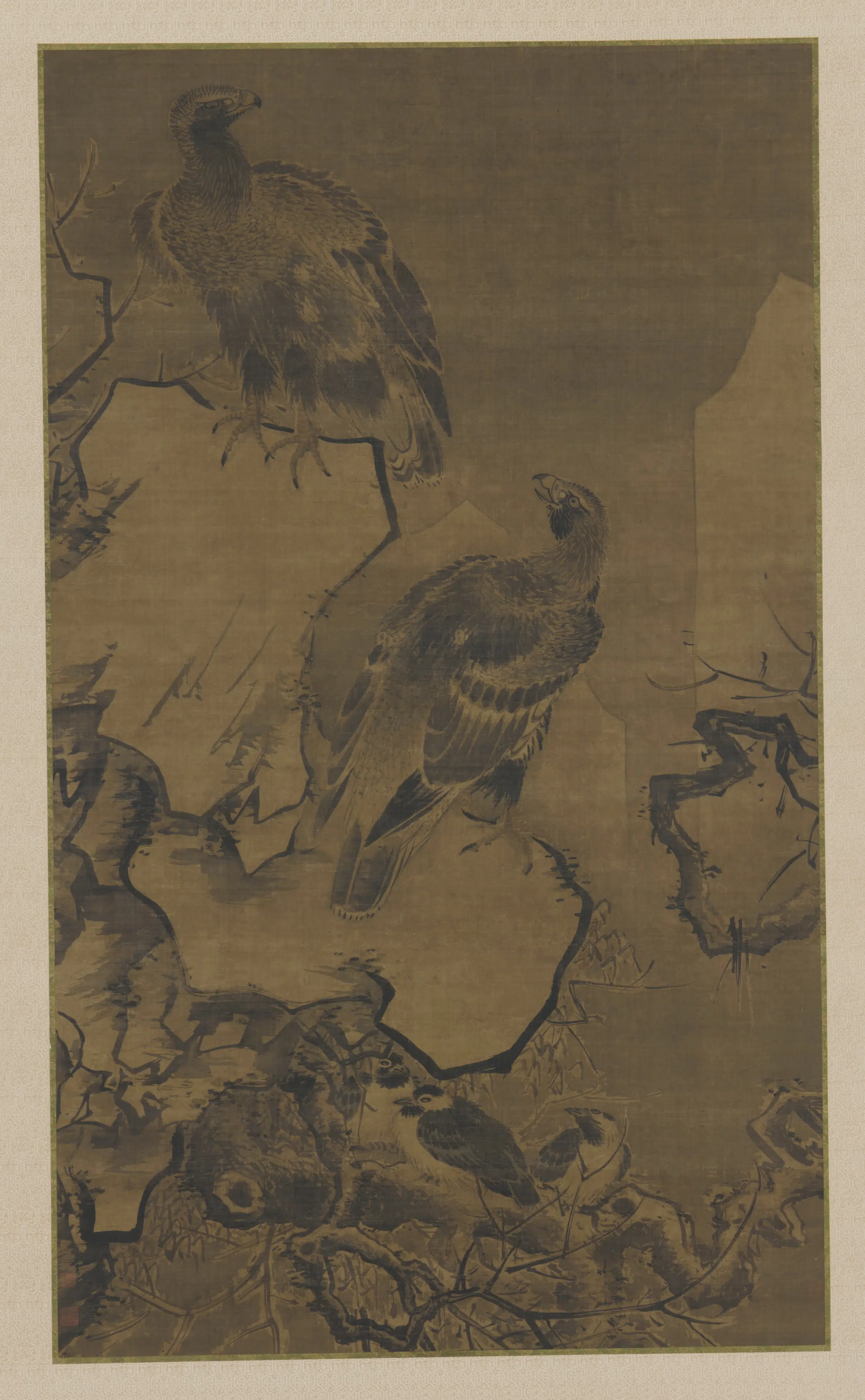 明朝【林良】《寒崖双鹰图》