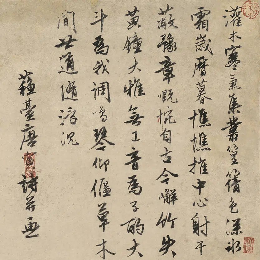 明朝【唐寅】《灌木竹石图立轴(局部)》