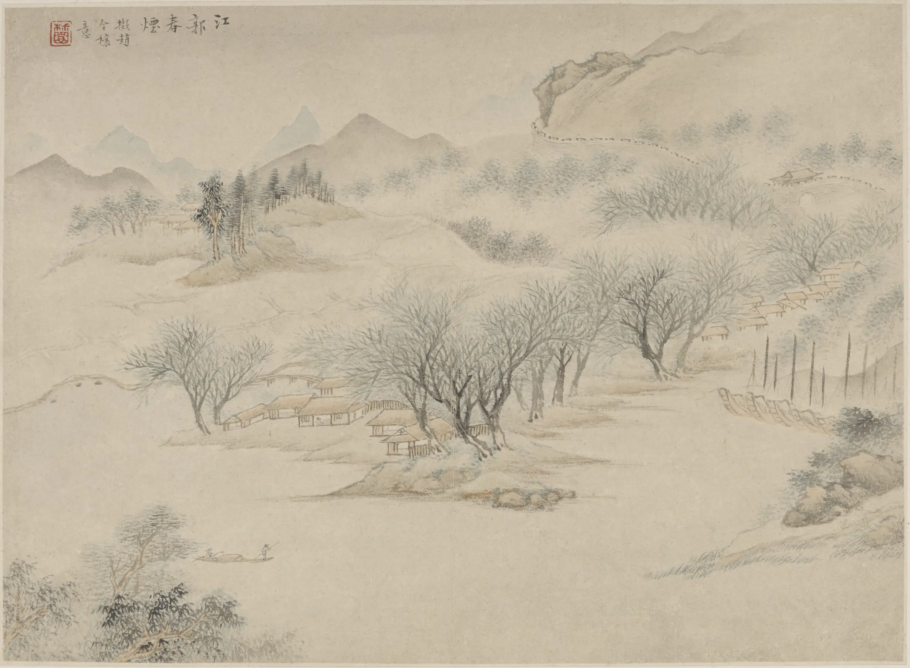 清朝【顾逵】《江郭春烟图》