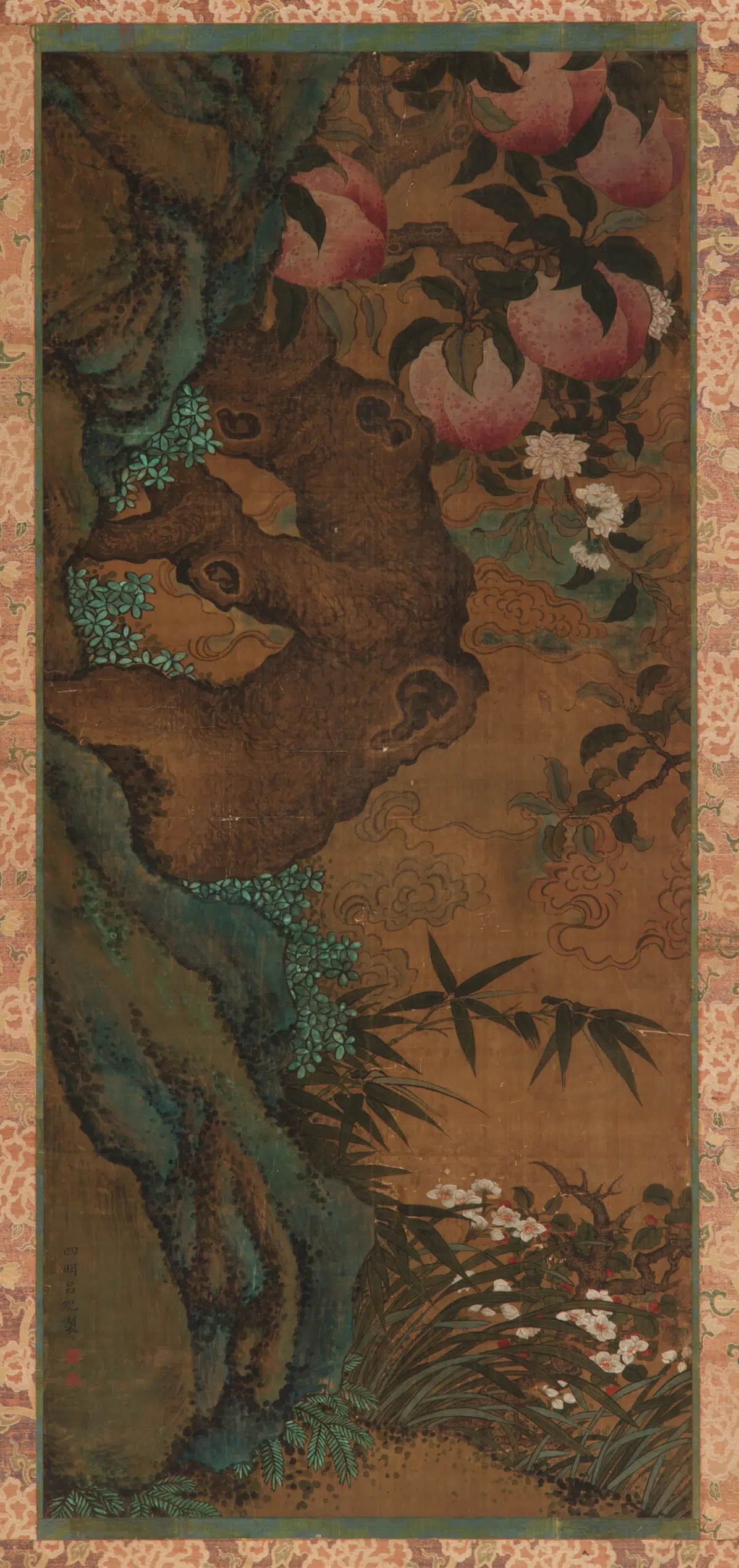 《桃石花卉图》