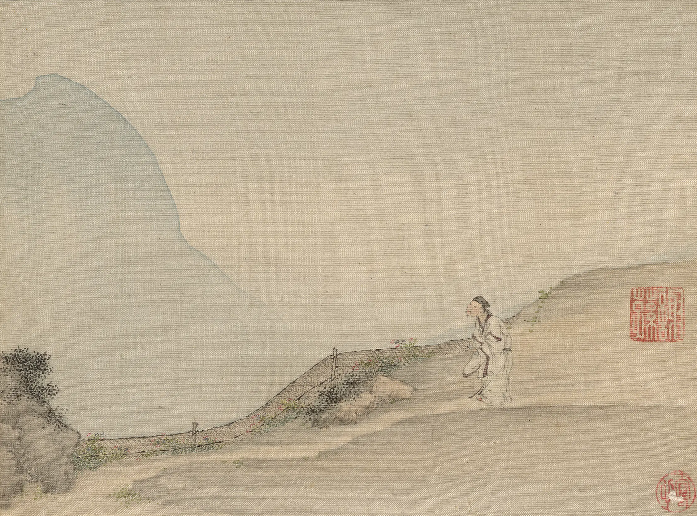 清代【谢荪】《采菊东篱下》